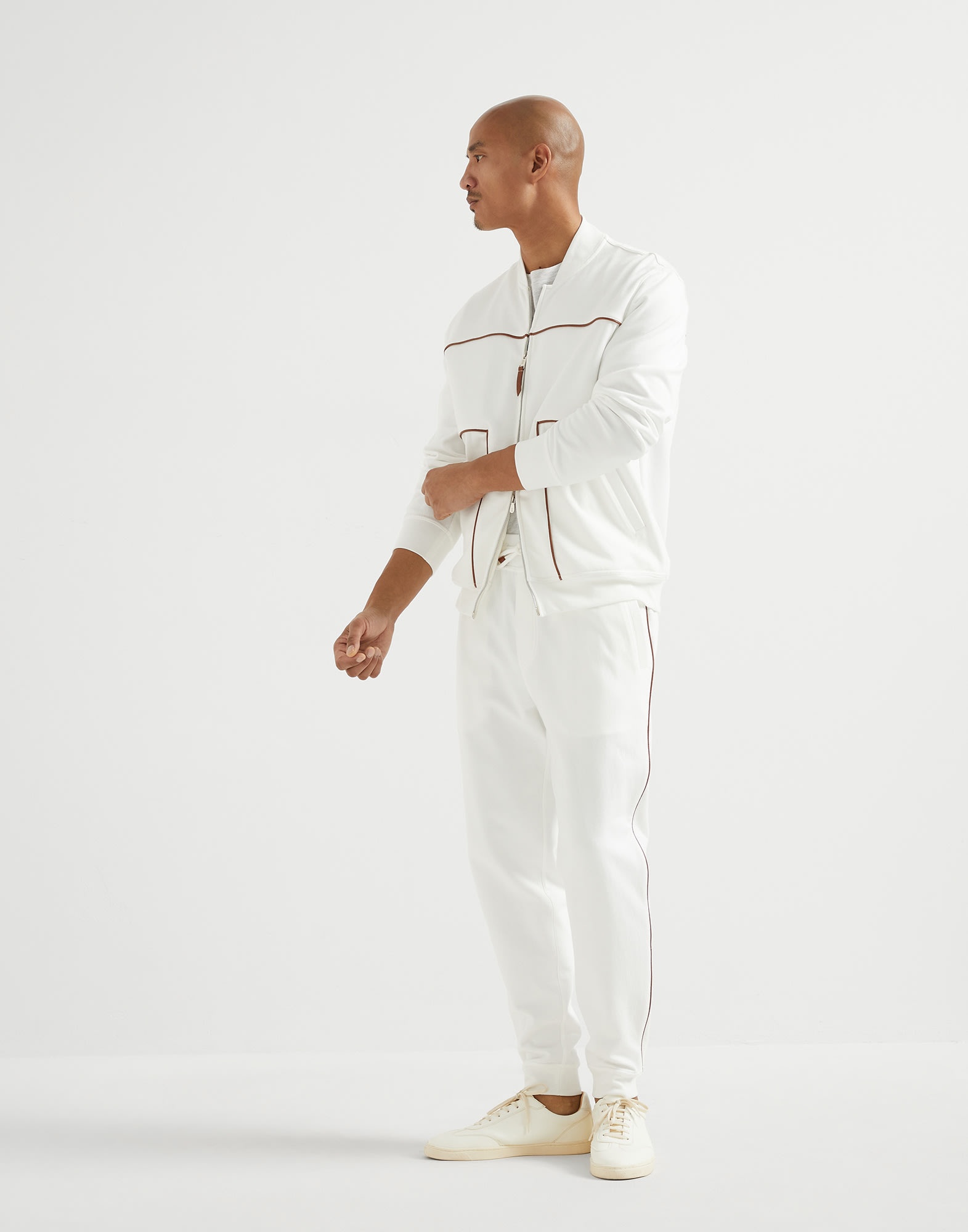 Techno cotton French terry trousers with piping - 4