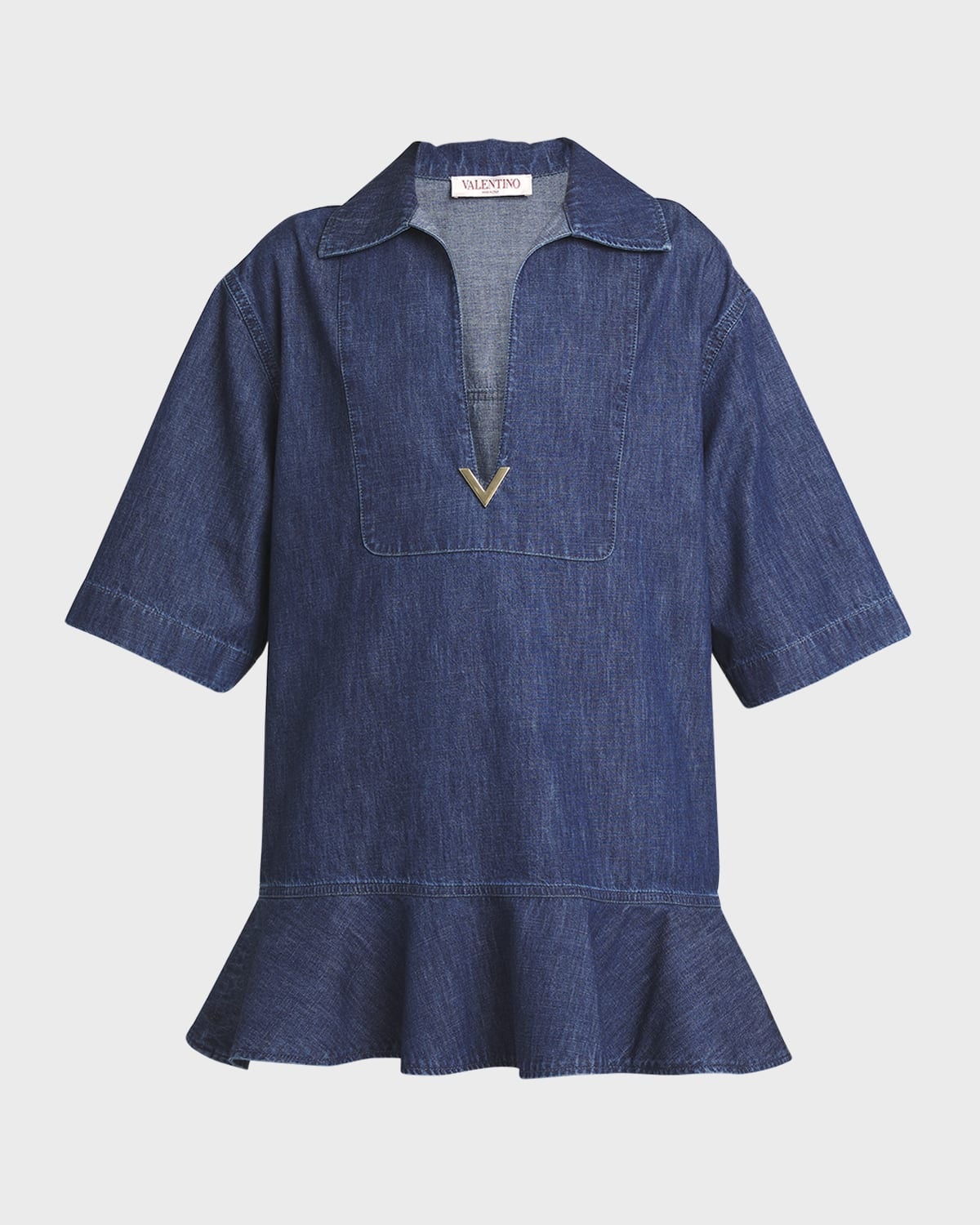 Denim Flared Hem Mini Dress with Logo Detail - 1