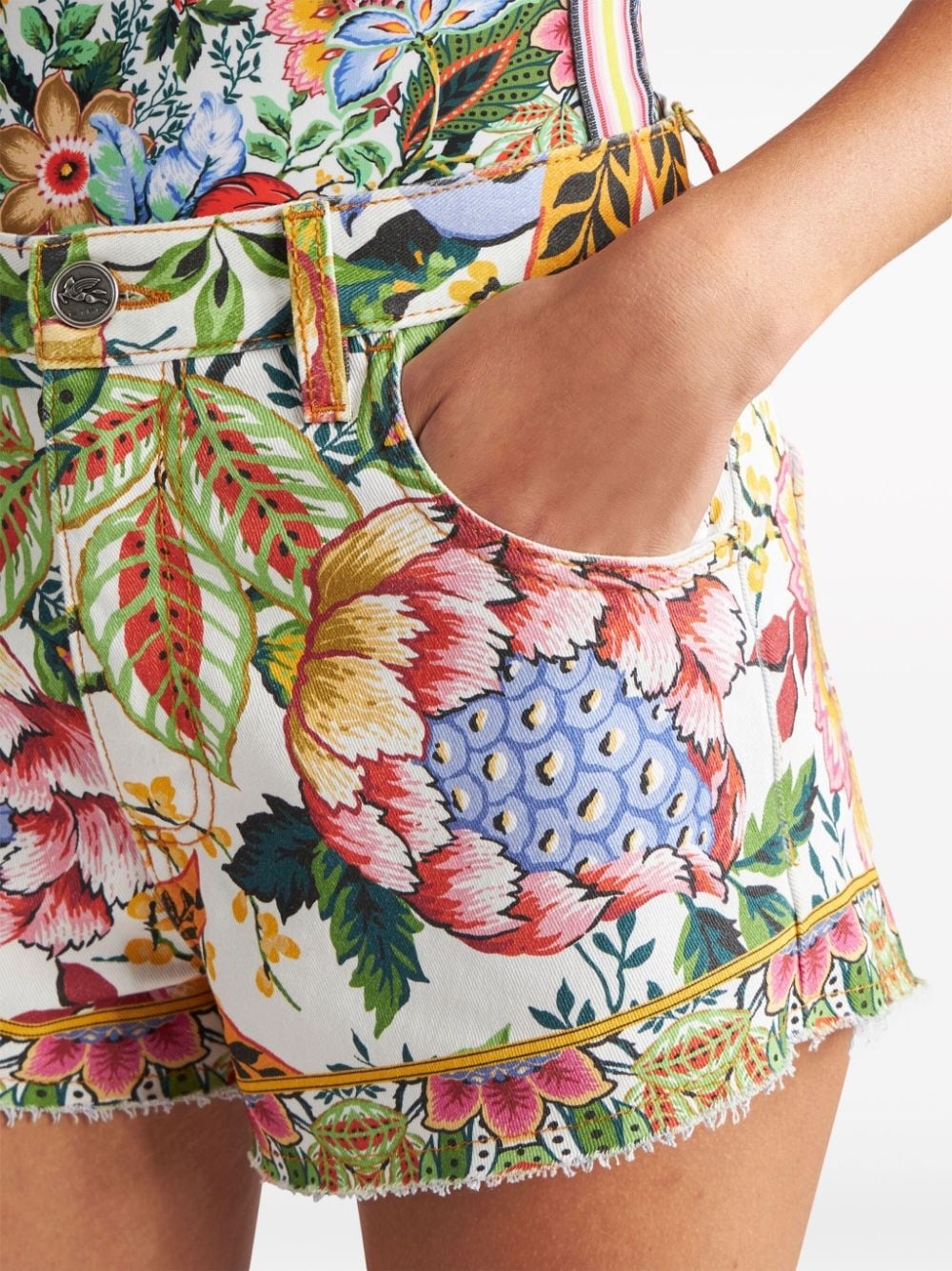 Bouquet-print denim shorts - 5