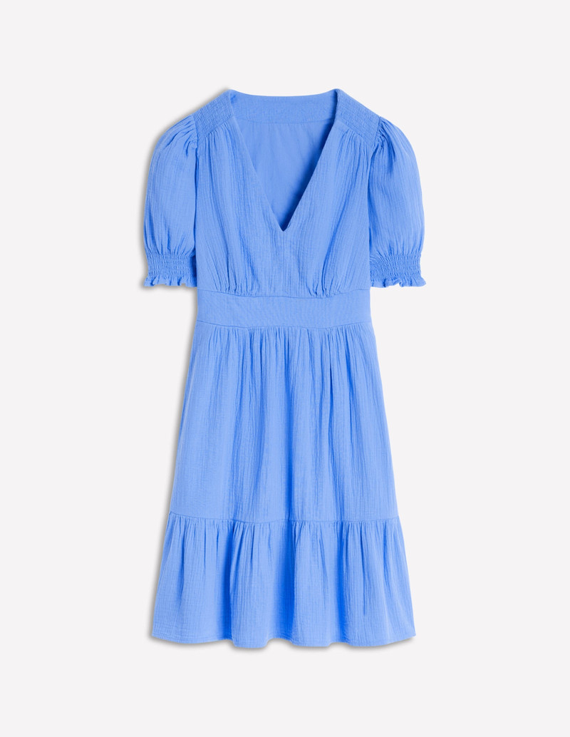 Anna Double Cloth Short Dress-Ocean Blue 1