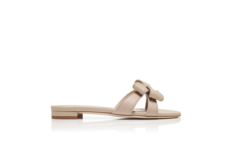 Light Beige Nappa Leather Bow Detail Flat Sandals 1