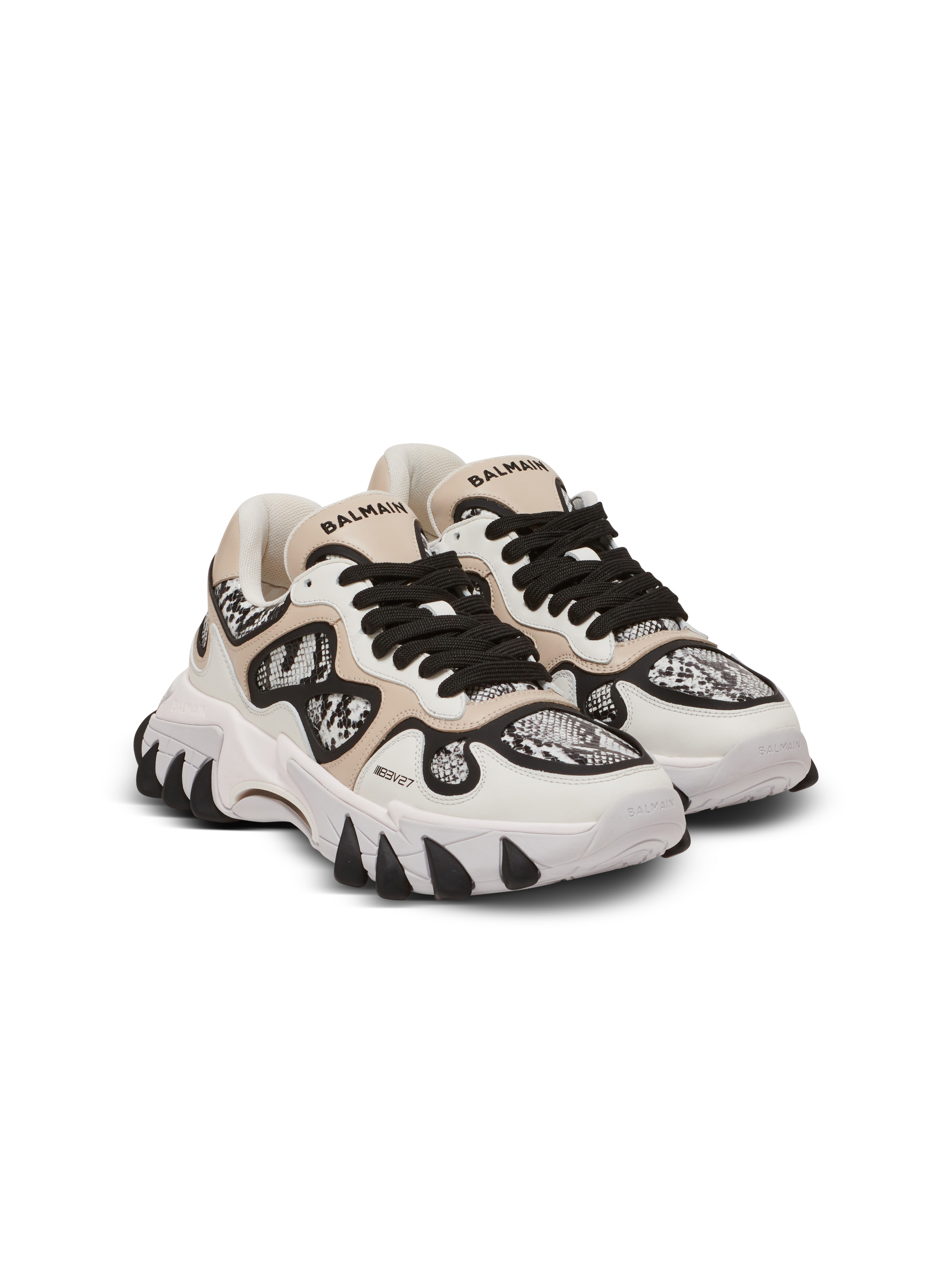 B-East snakeskin-effect leather, suede and mesh trainers - 2
