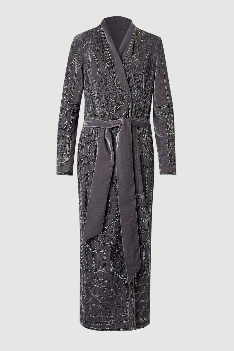 Velvet Embellished Woven Maxi Blazer Dress 4