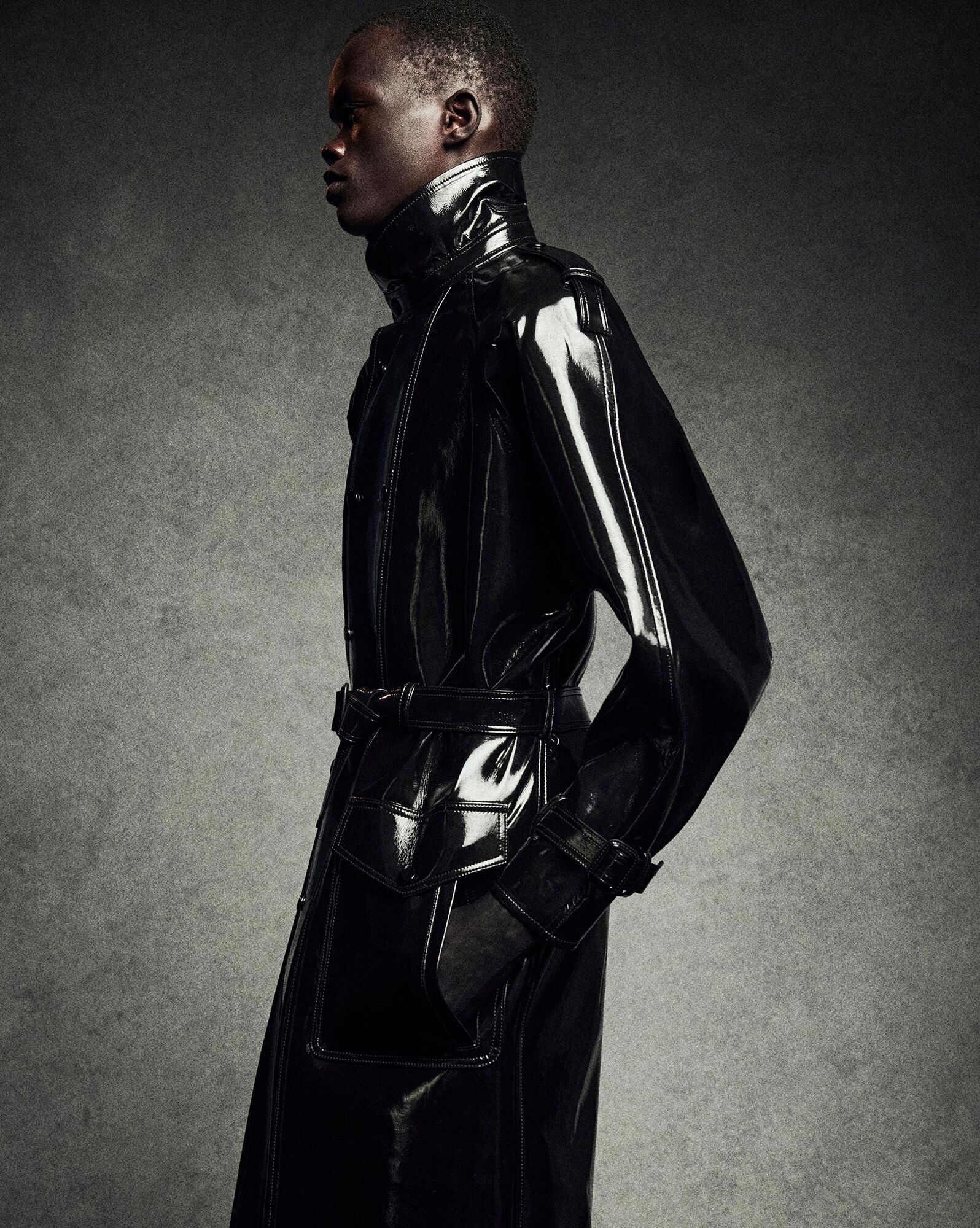 trench coat in vinyl-bonded denim - 2