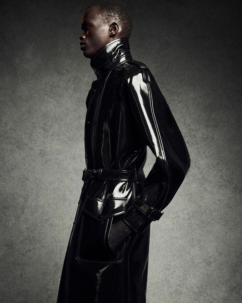 SAINT LAURENT trench coat in vinyl-bonded denim outlook