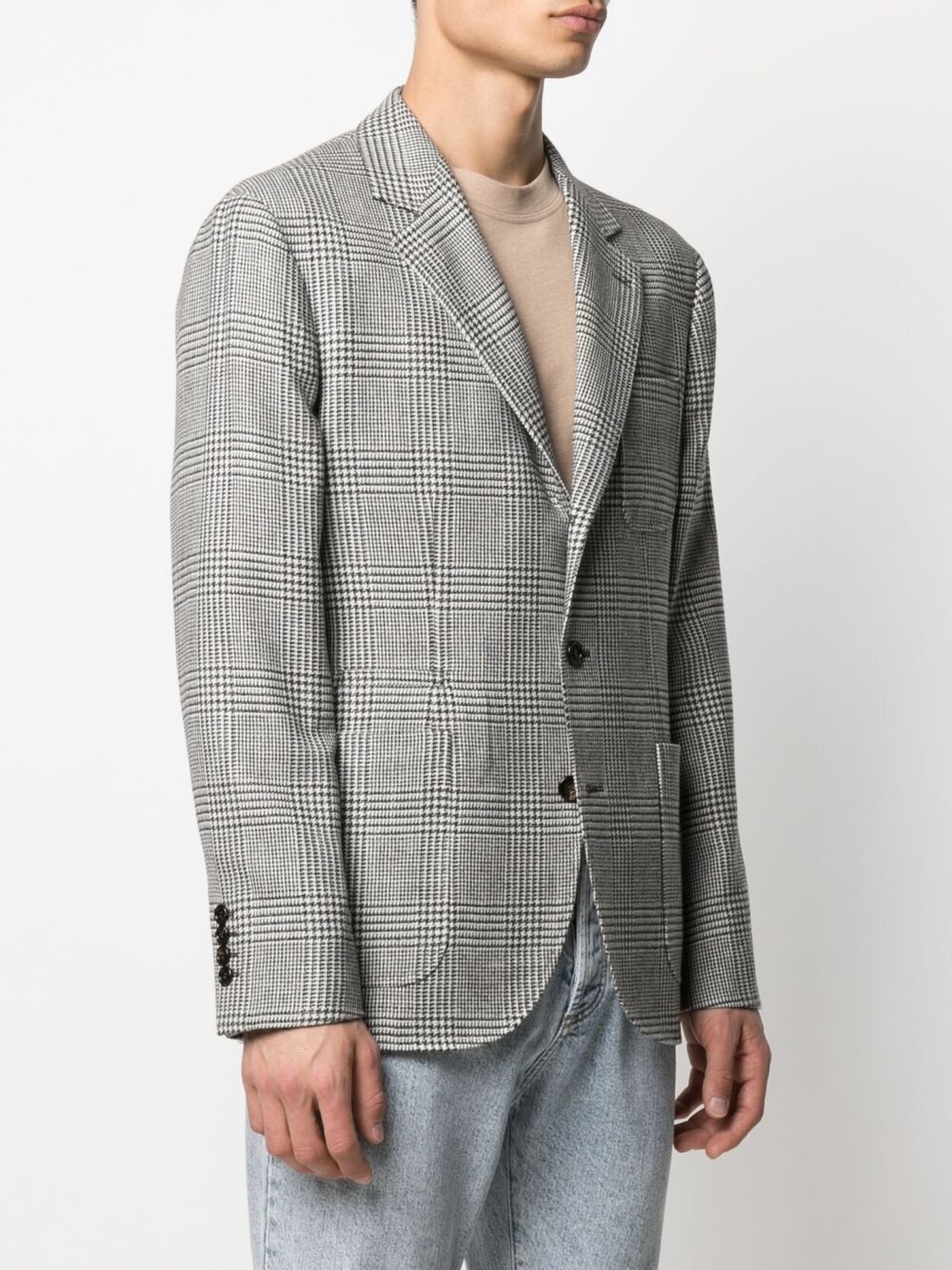 checked single-breasted blazer - 3