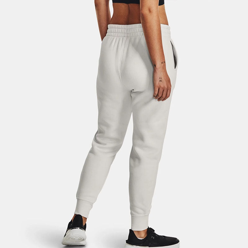 (WMNS) Under Armour Essential Fleece Tapered Pants 'White Black' 1379443-114 - 4