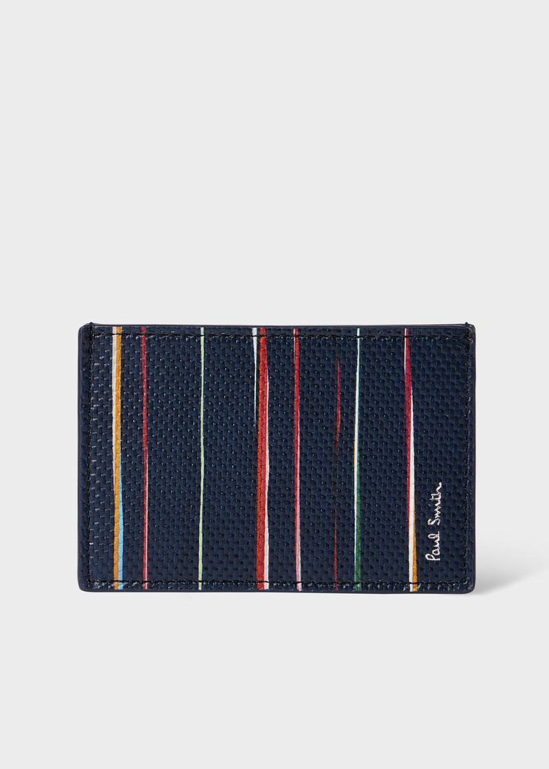Navy Woven Leather 'Signature Stripe' Pinstripe Credit Card Holder 1