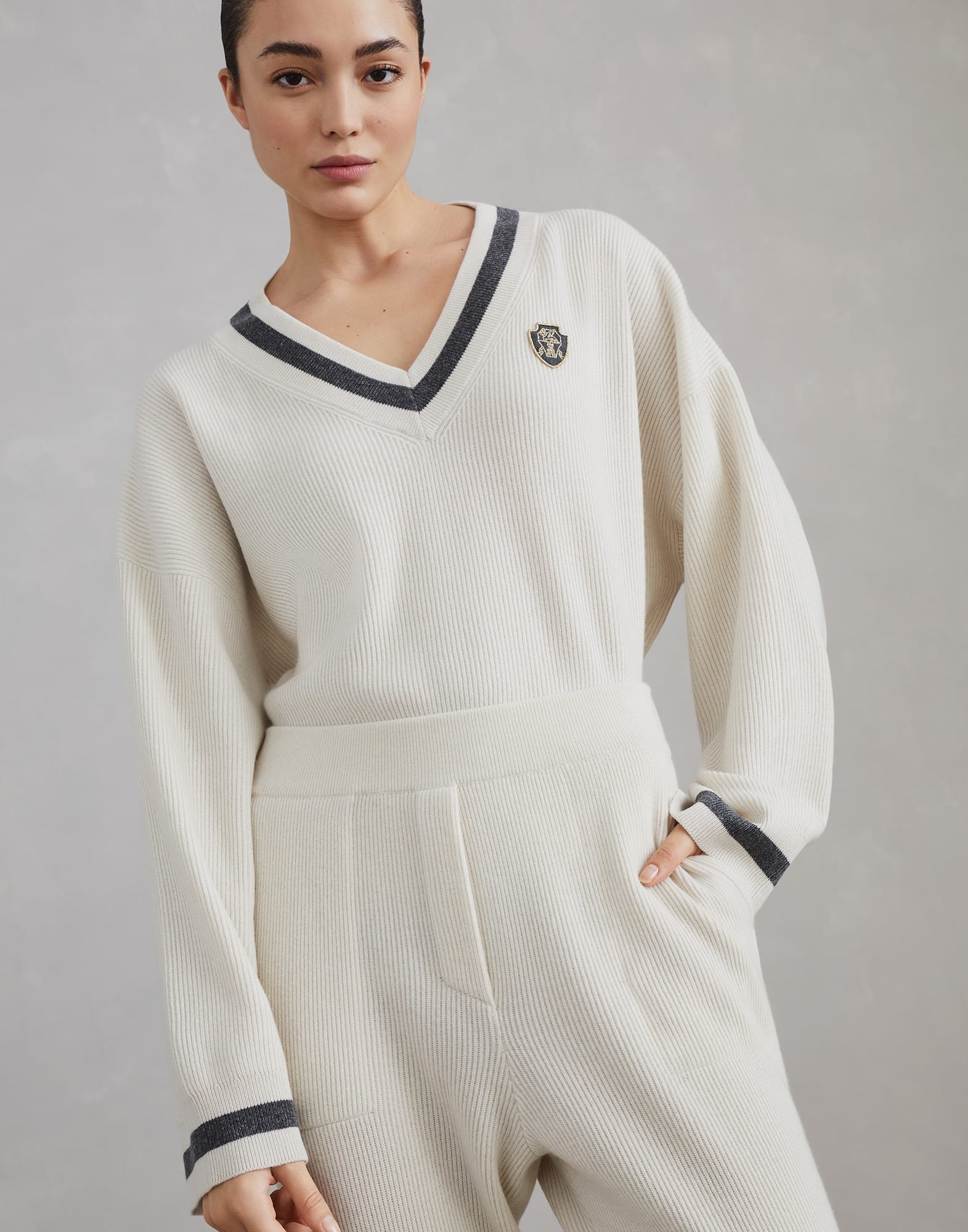 Cashmere English rib knit trousers - 3