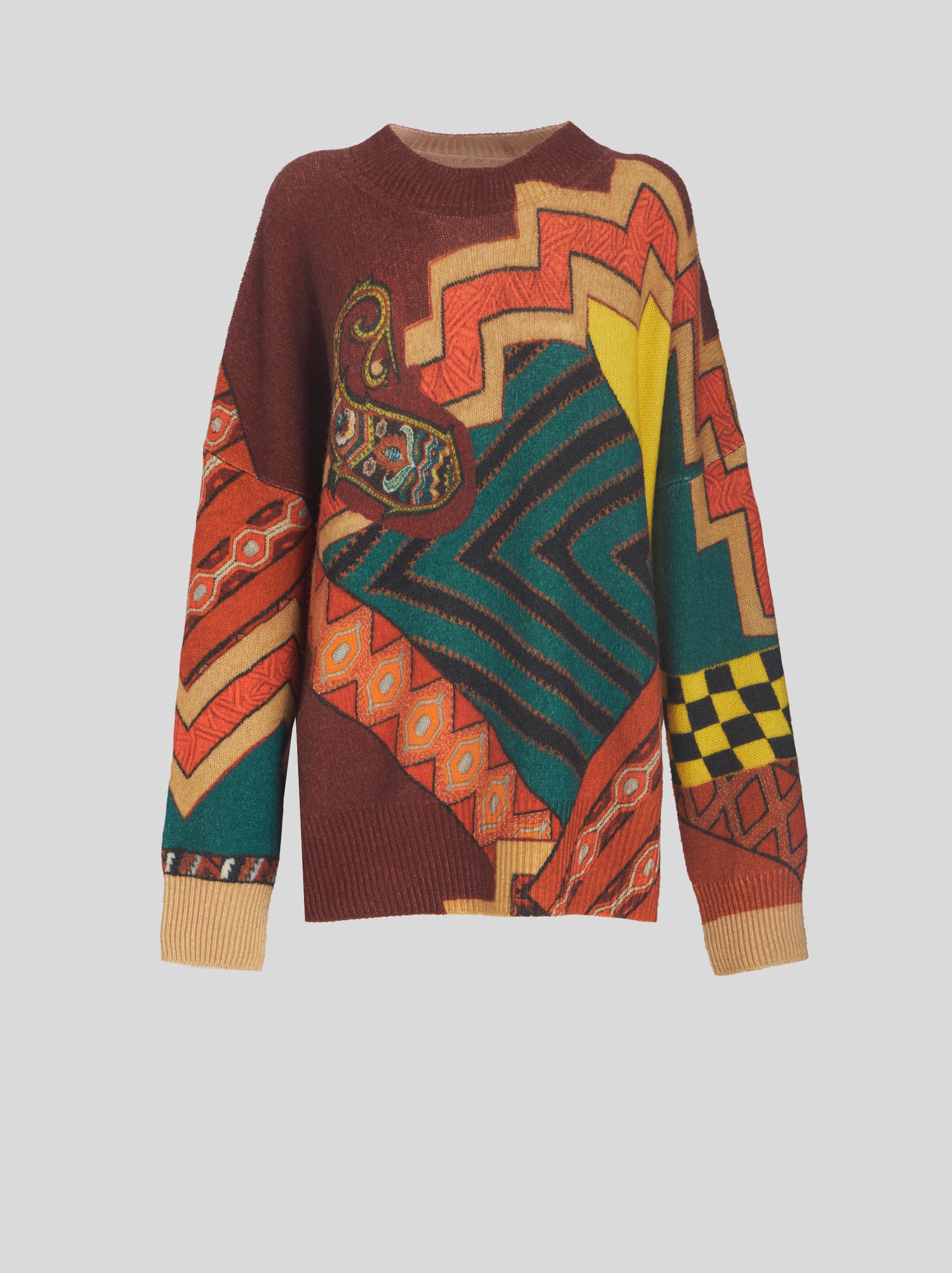 PATCHWORK PRINT WOOL JUMPER - 1