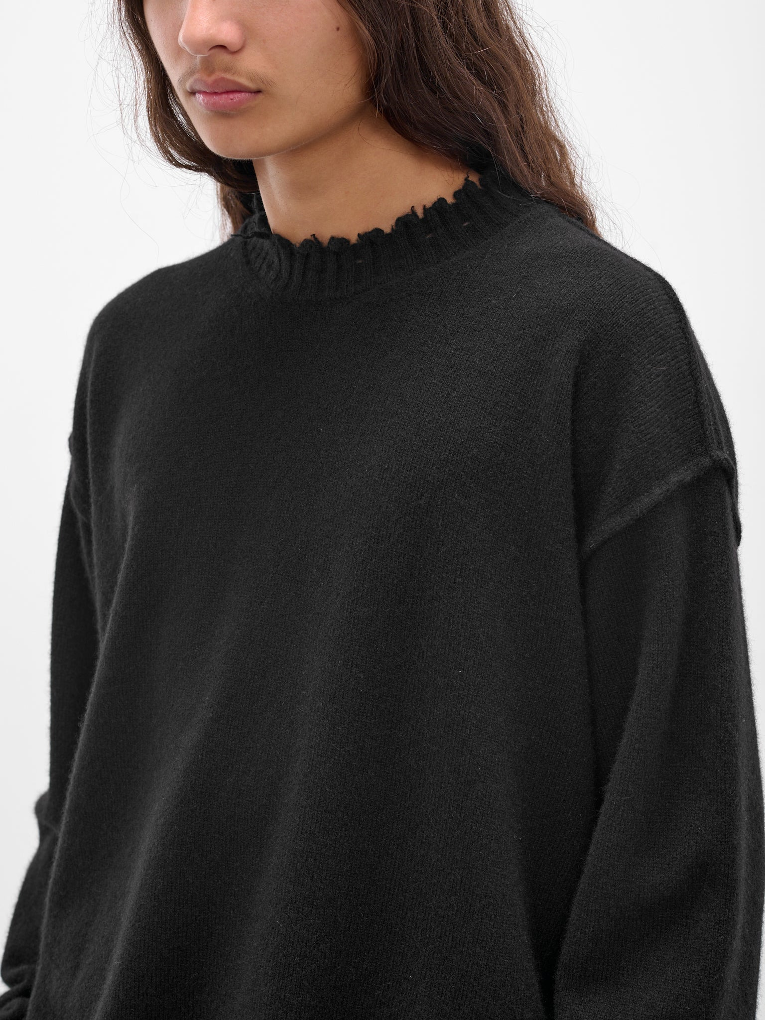 Black Cashmere Distressed Crewneck Sweater - 4