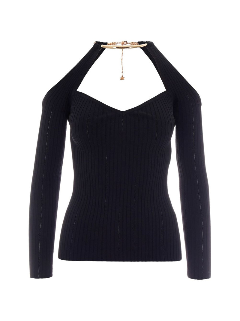 chain-detail ribbed-knit blouse 1