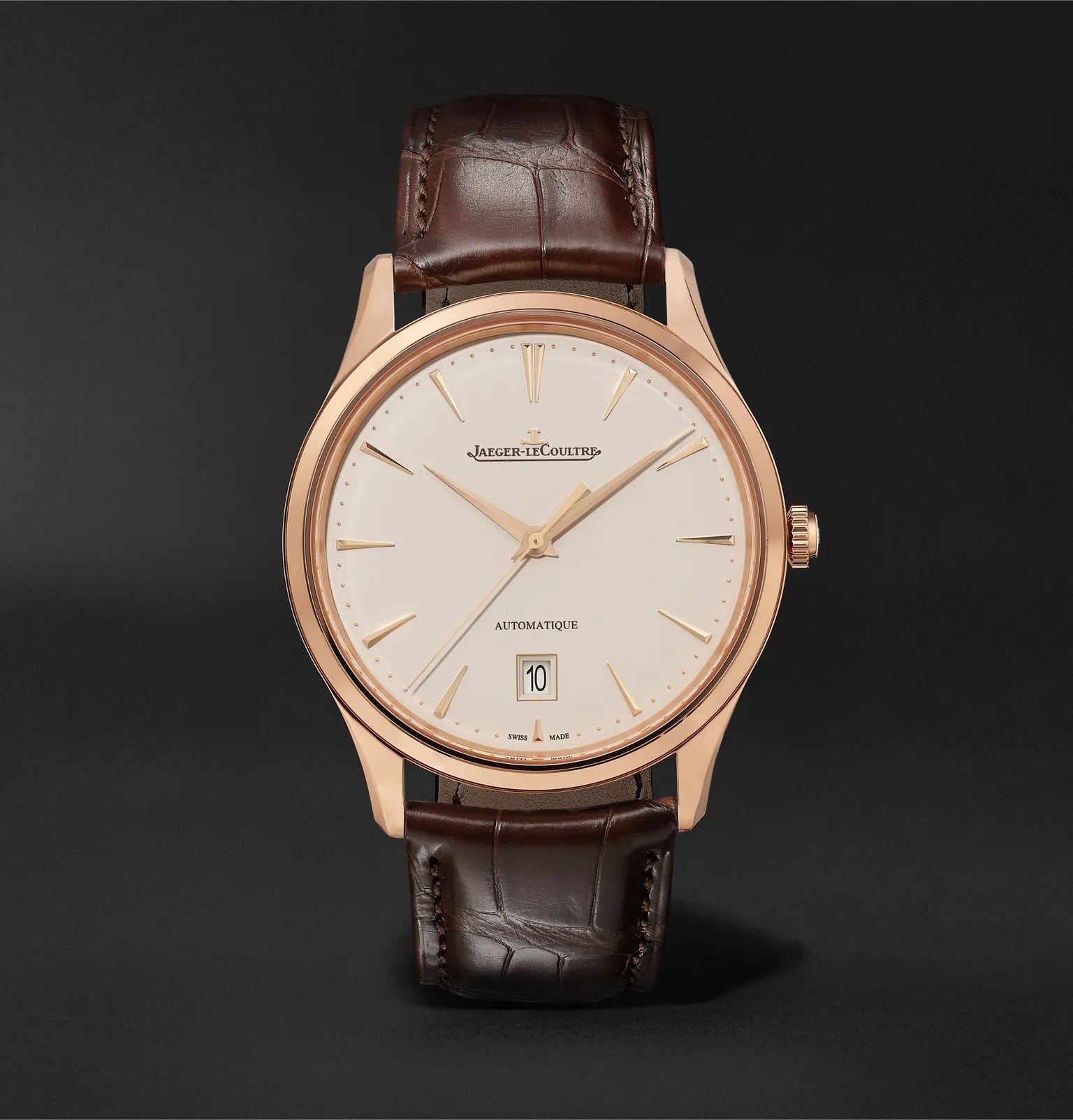 Master Ultra Thin Date Automatic 39mm 18-Karat Rose Gold and Alligator Watch, Ref No. 1232510 - 1