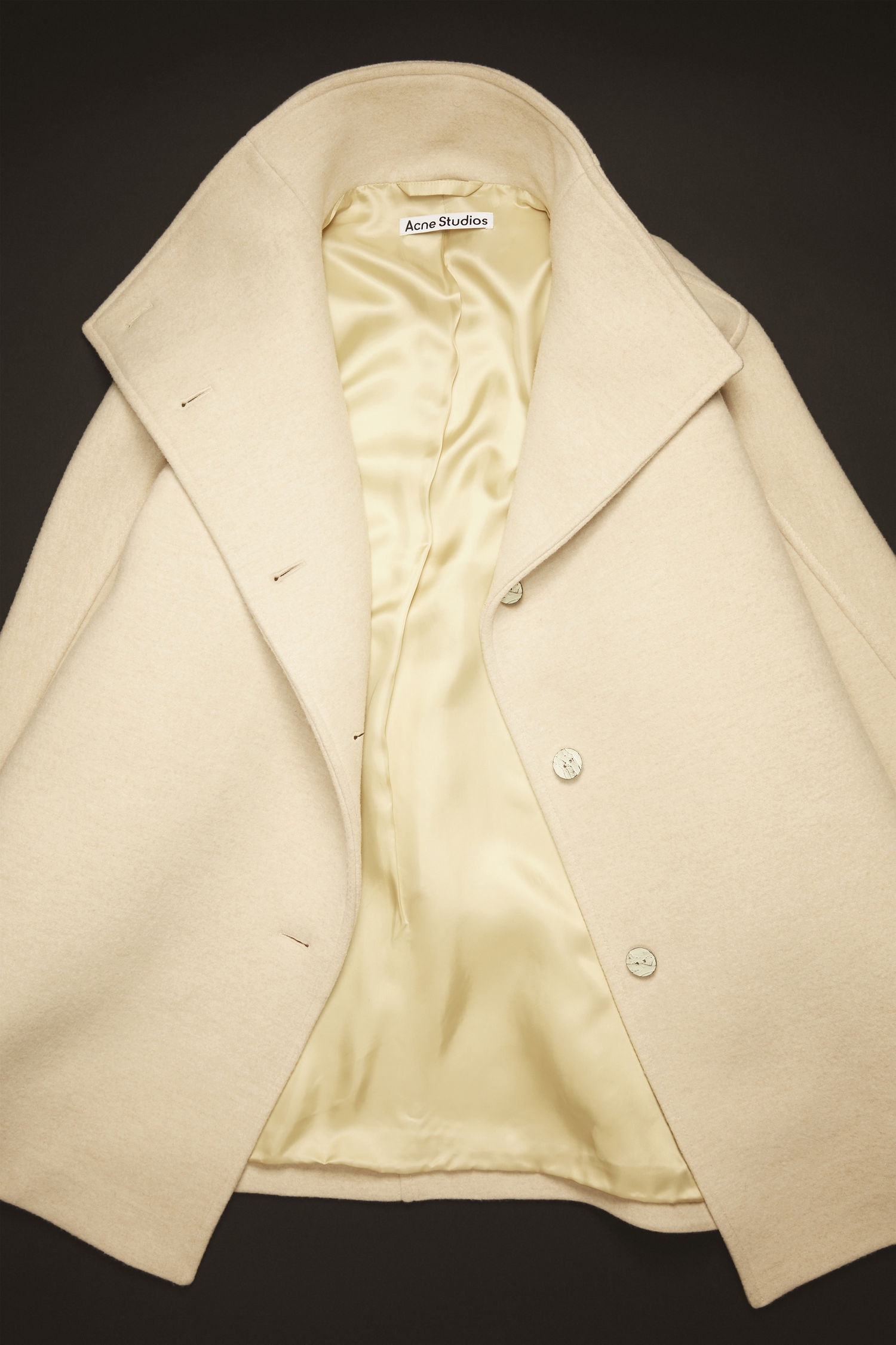 High-neck wool coat cream beige - 6