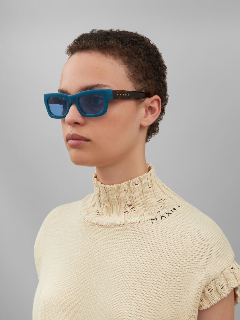KAWASAN FALLS BLUE AND HAVANA ACETATE RECTANGULAR SUNGLASSES - 2