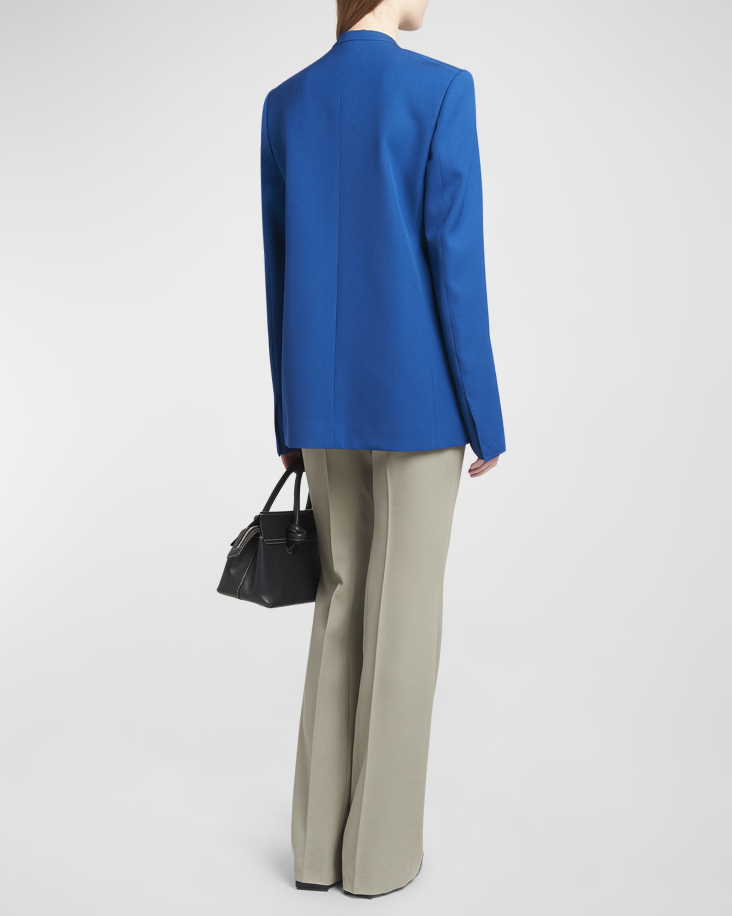 Jil Sander Leather-Trim Collarless Blazer Jacket