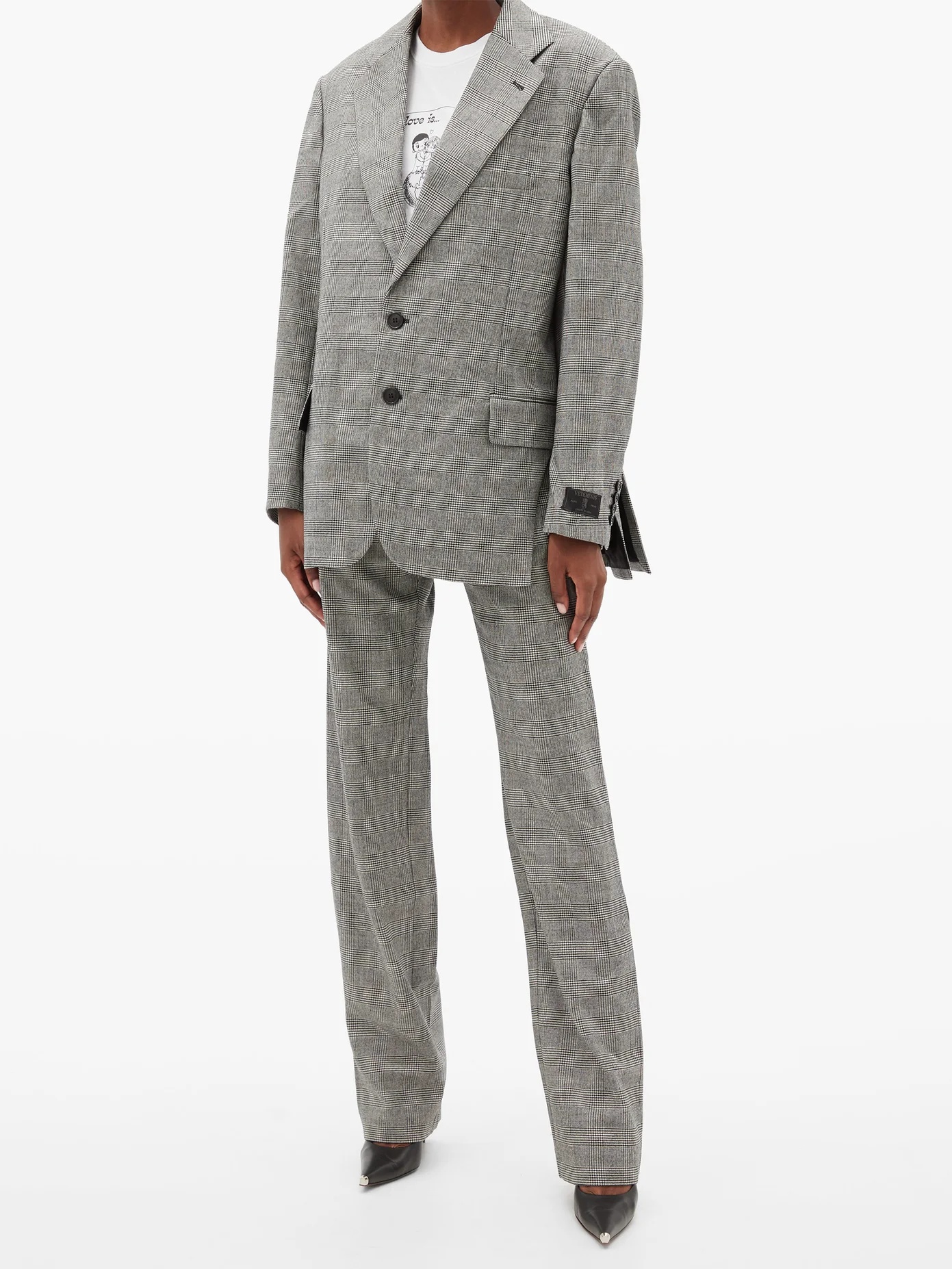 Cutaway-hem checked wool blazer - 2