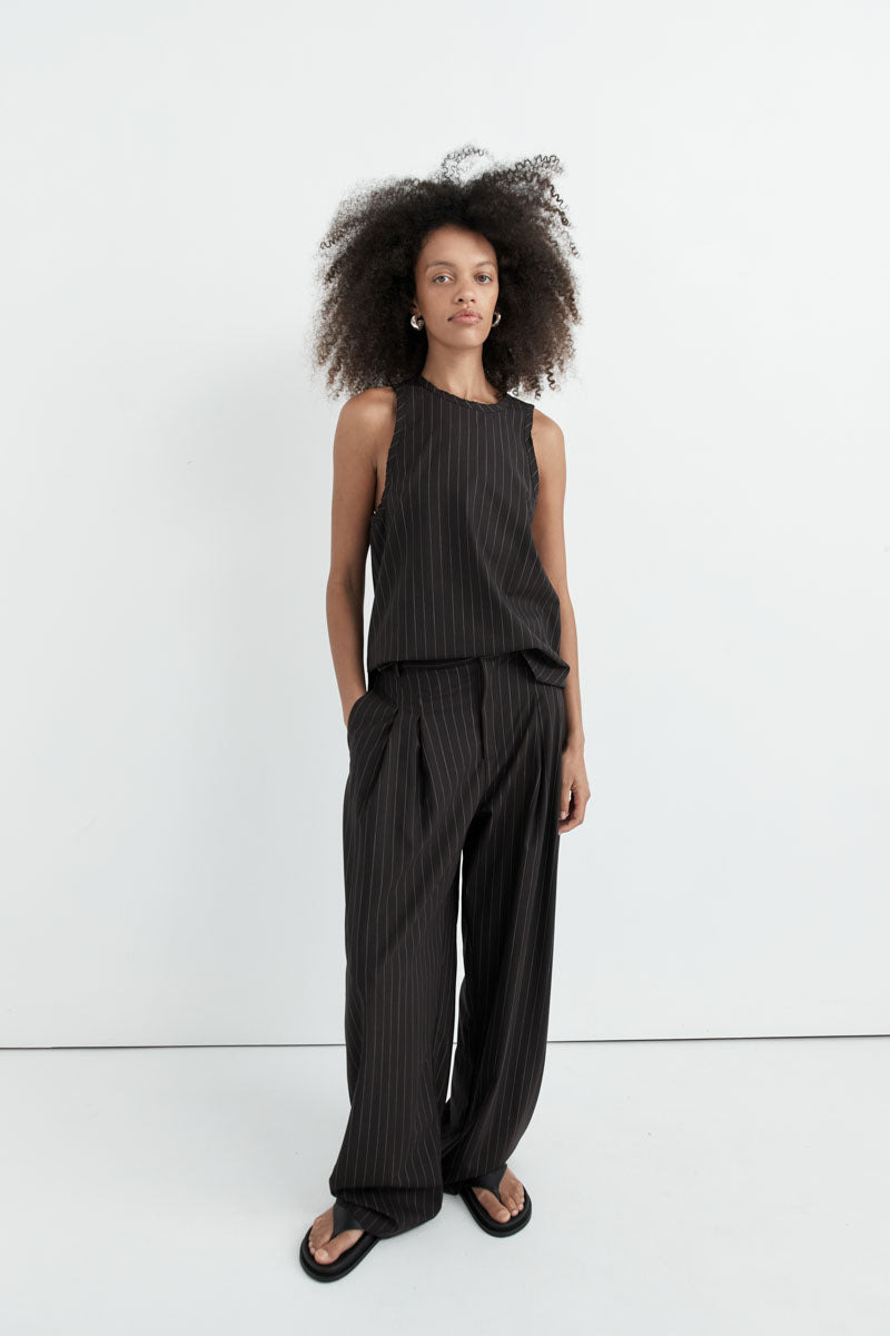 Wool Pinstripe Tapered Pants - Mahogany Stripe - 7