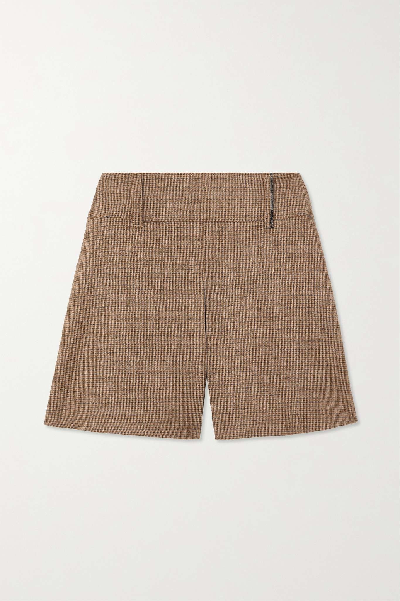 Bead-embellished checked wool-blend shorts - 1