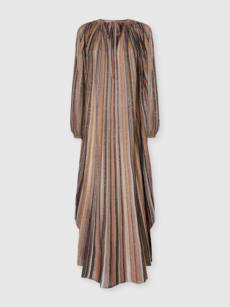 Ribbed Viscose Lamé Caftan with Wide Sleeves 1