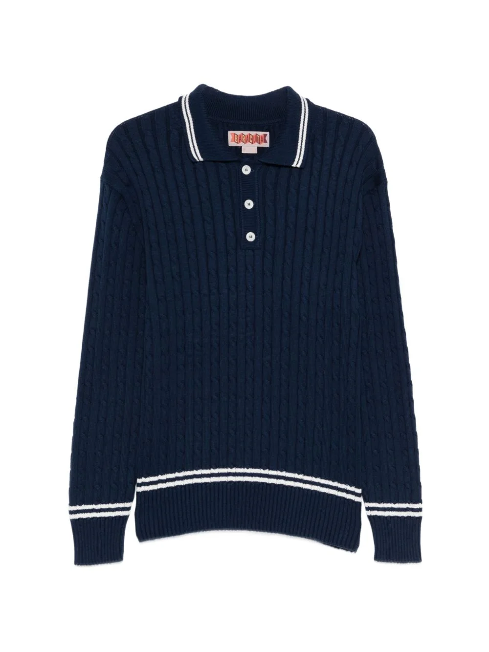 striped cable-knit polo shirt - 1