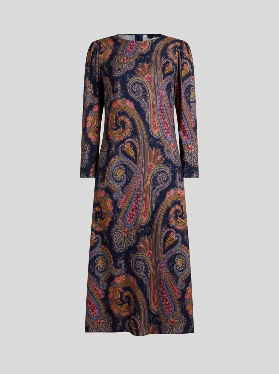 CREPE MIDI DRESS WITH PAISLEY MOTIF - 1