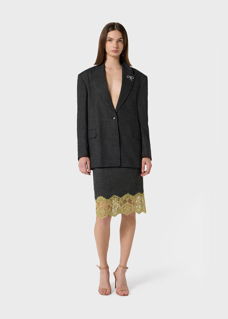 Blumarine MIDI SKIRT IN GRISAILLE WITH LACE DETAIL outlook