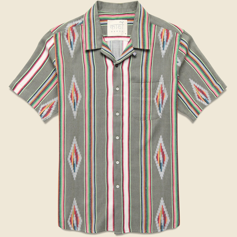 Handwoven Blanket Stripe Shirt - Olive 1