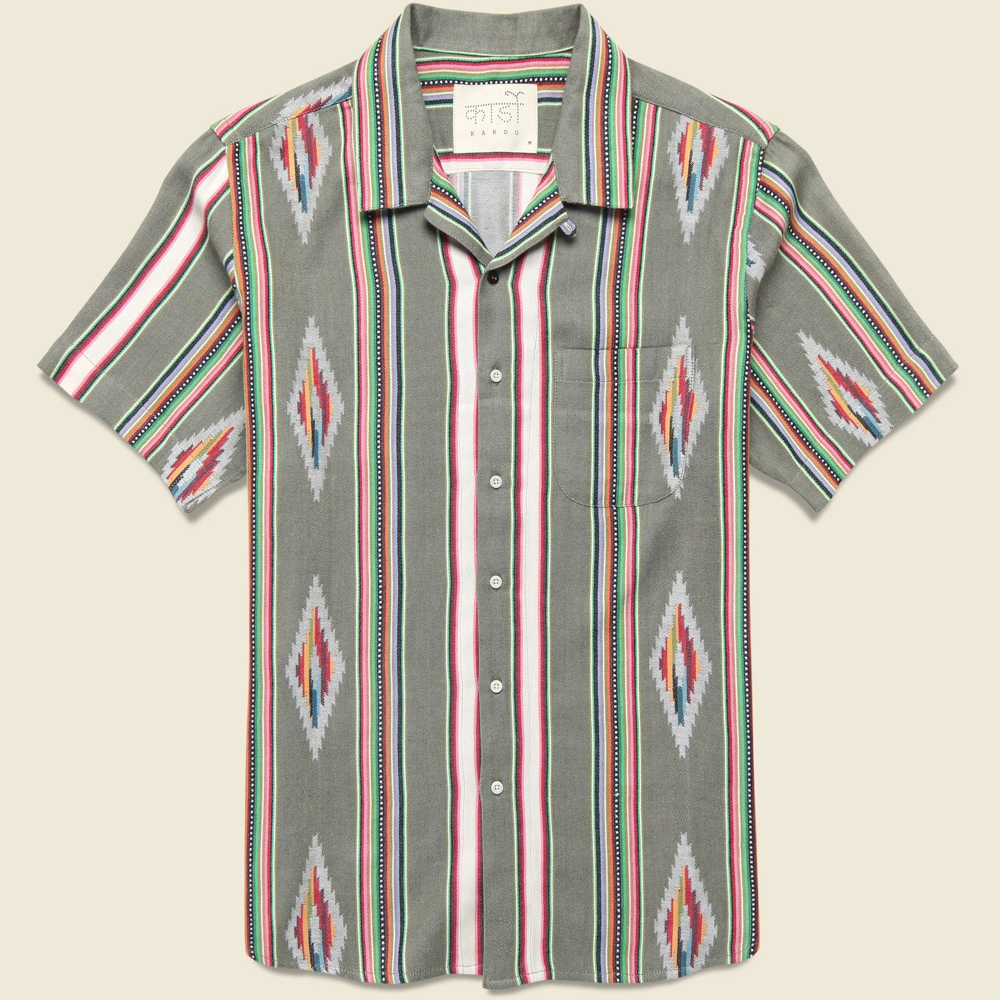 Handwoven Blanket Stripe Shirt - Olive - 1