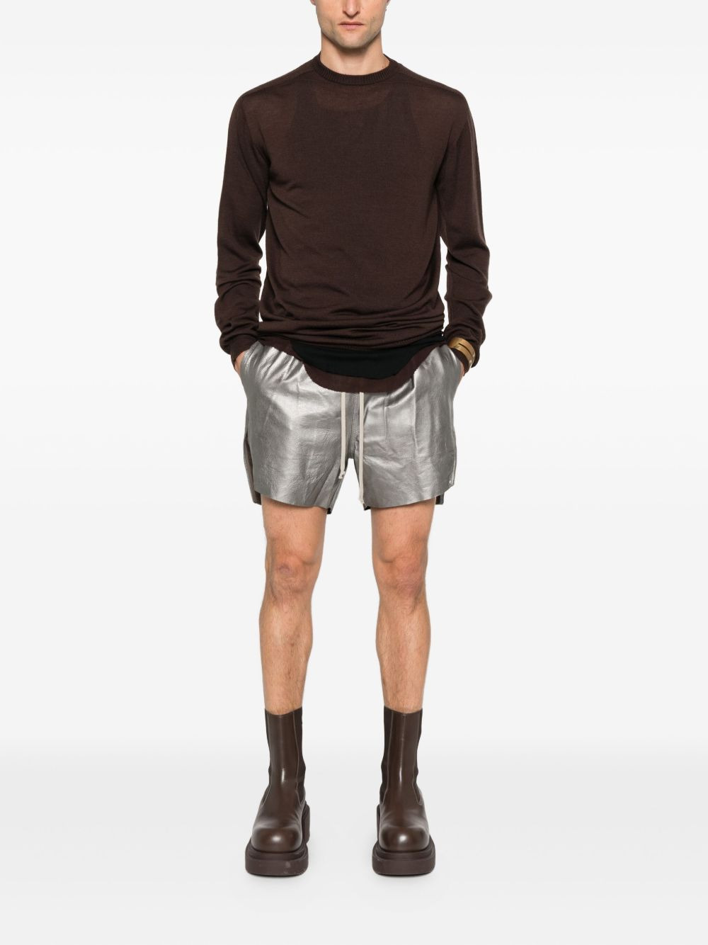 leather drawstring shorts - 2