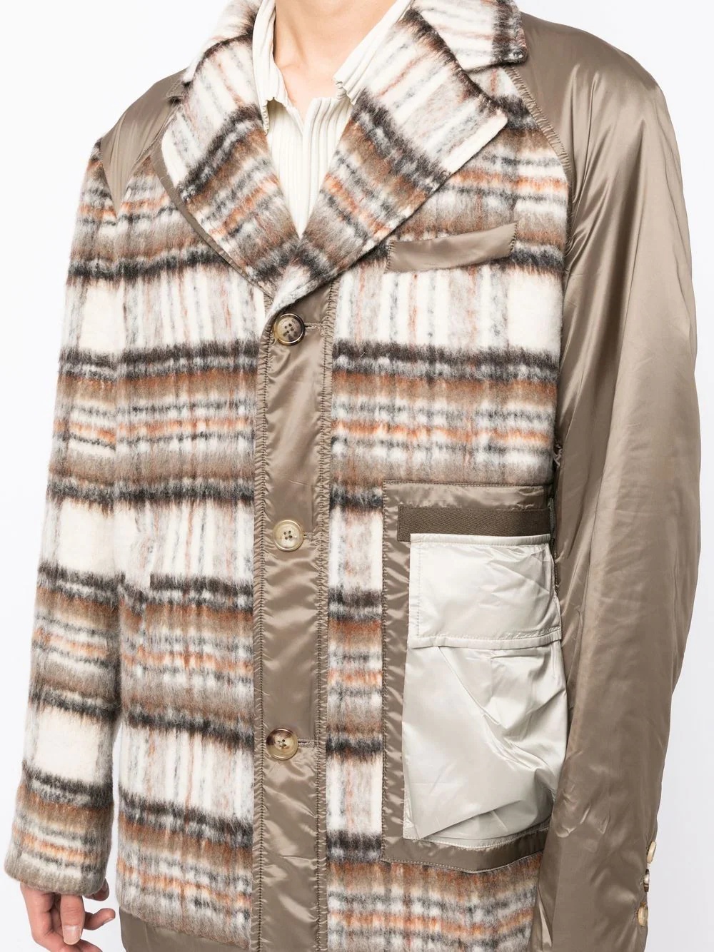plaid panelled button-up coat - 5
