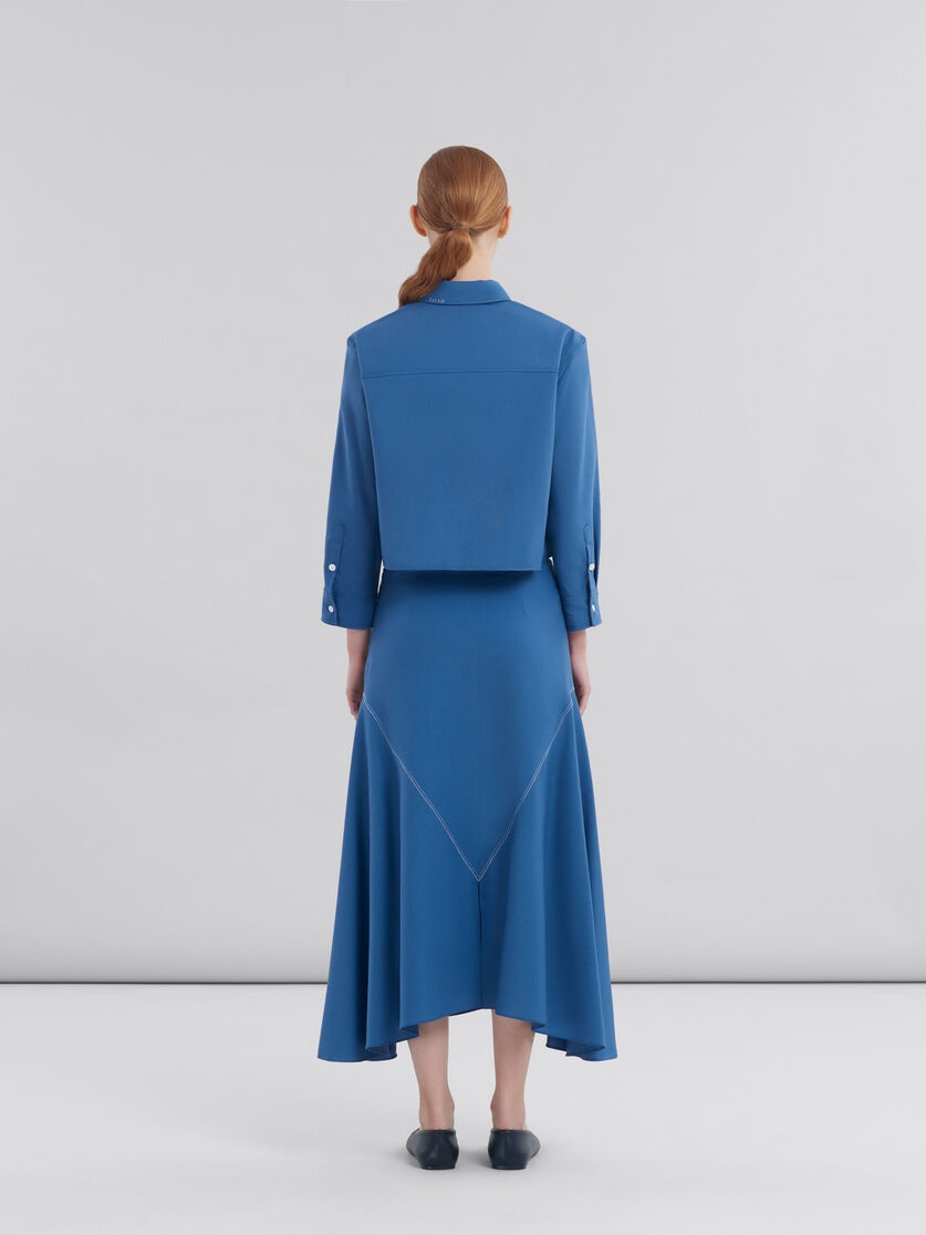 BLUE TROPICAL WOOL MIDI SKIRT WITH V DETAIL - 3