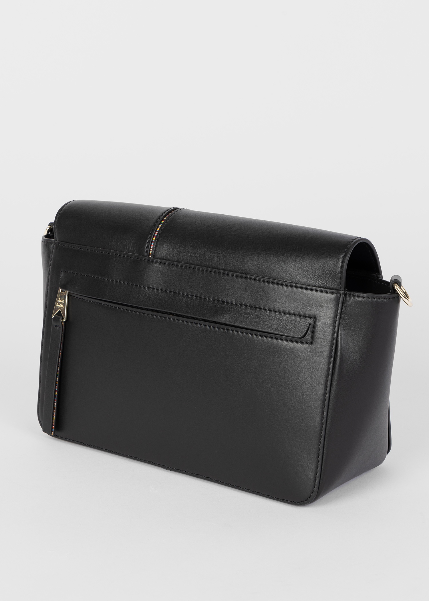 Women's Black Leather 'Signature Stripe' Crossbody Bag - 4