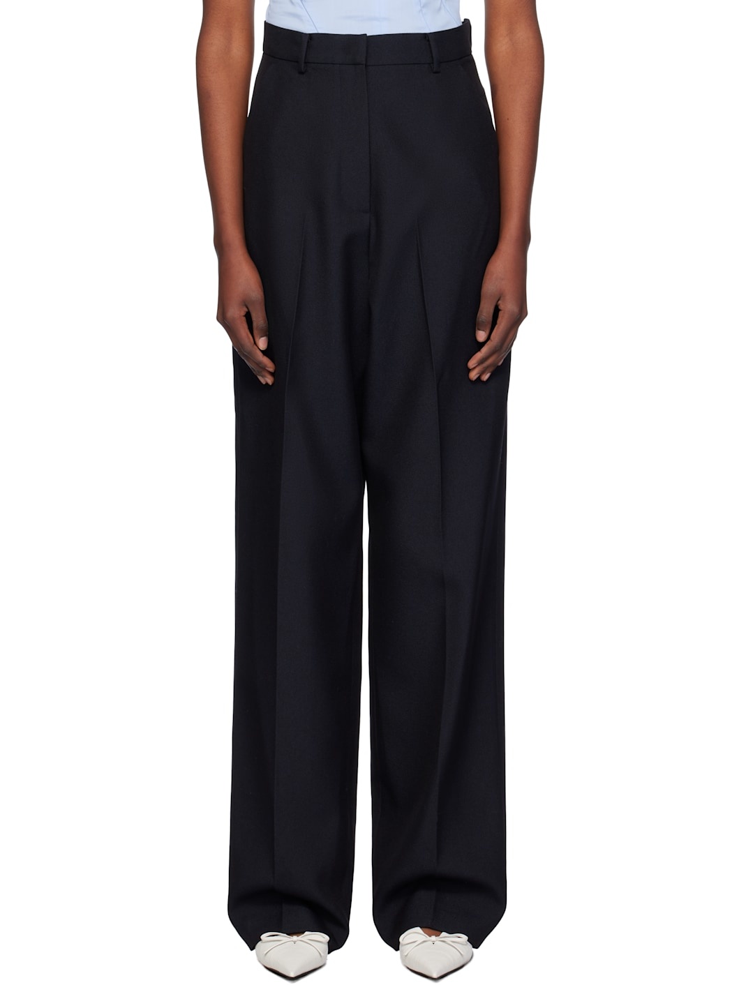 Navy Minimal Wide Trousers - 1