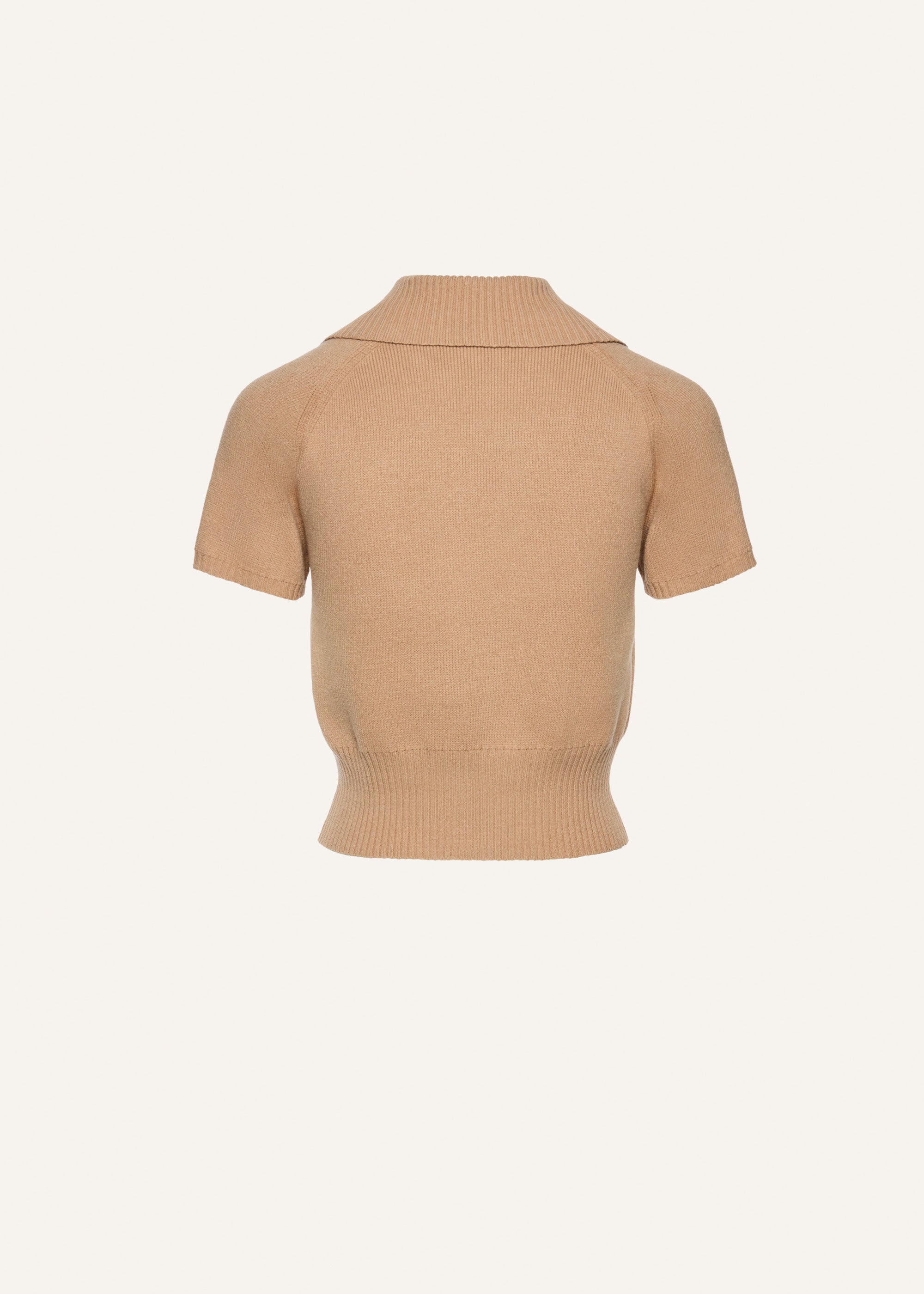 Short-sleeve buttoned cropped sweater in beige - 2
