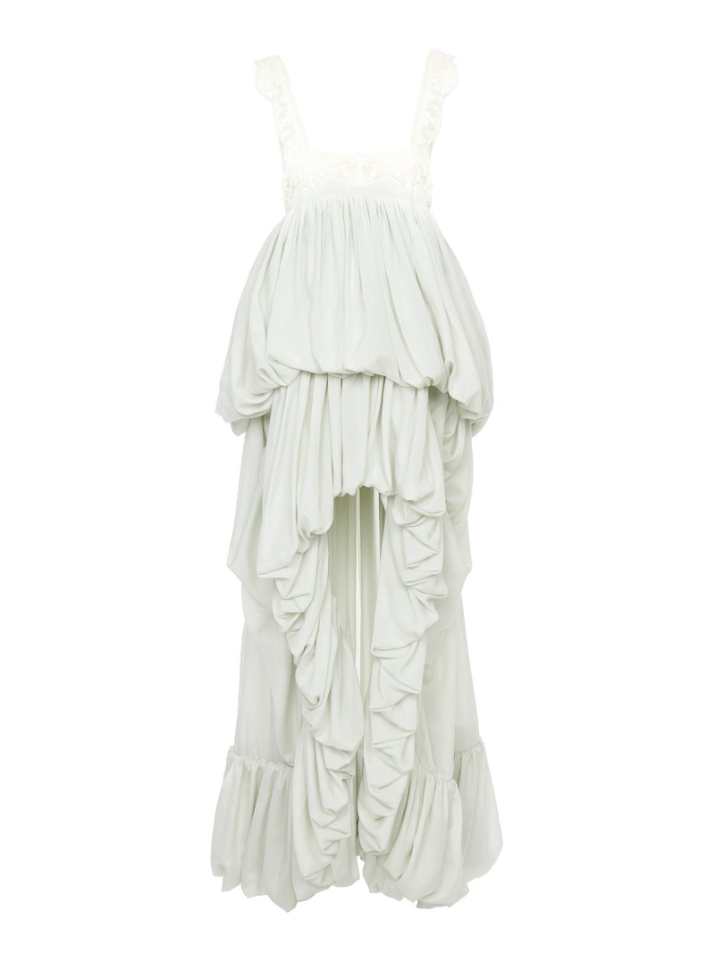 HIGH-LOW RUFFLED DRESS IN SILK HABOTAI & LACE 1