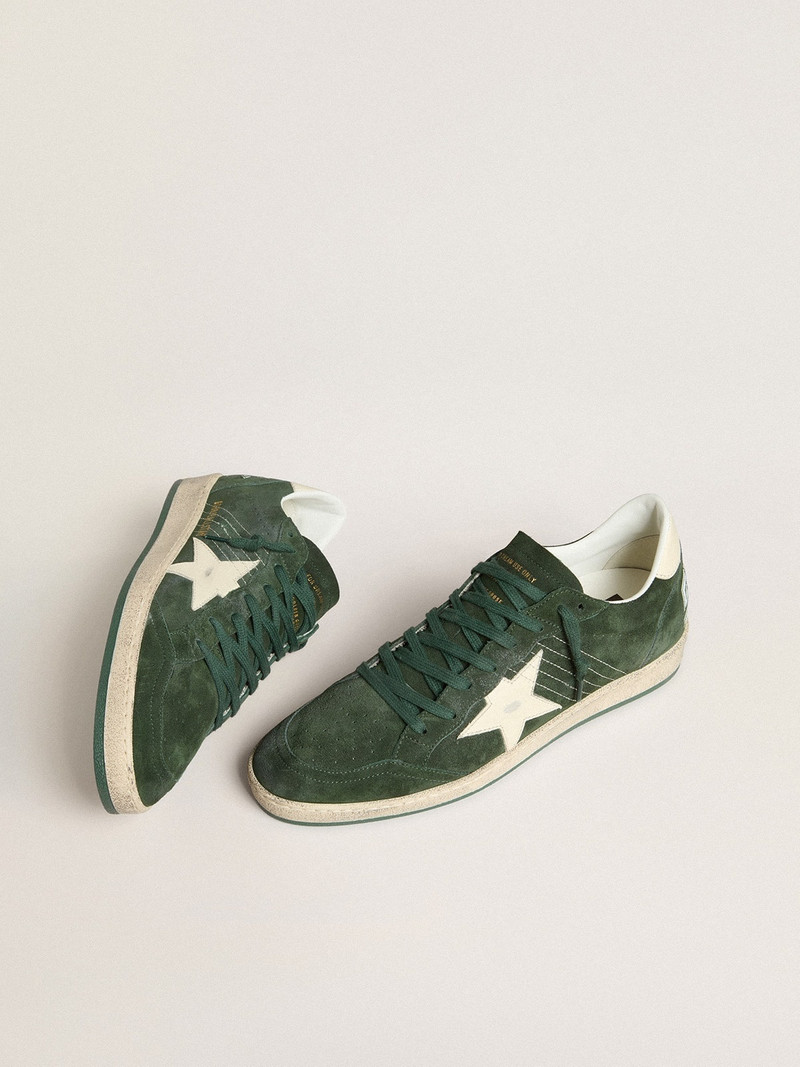 Golden Goose Men's Ball Star in green suede with white leather star and heel tab outlook