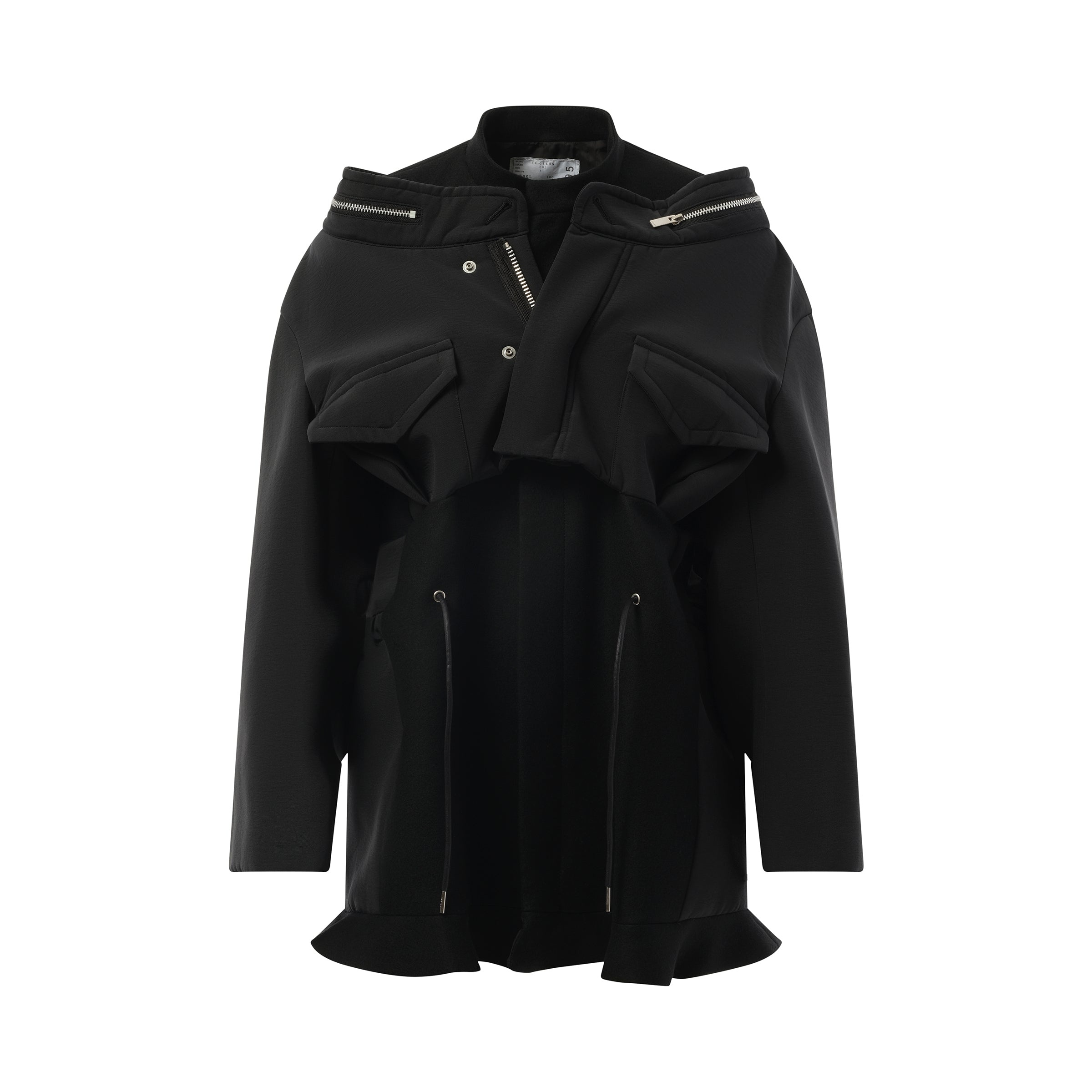 sacai Grosgrain Bonding x Wool Melton Dress in Black