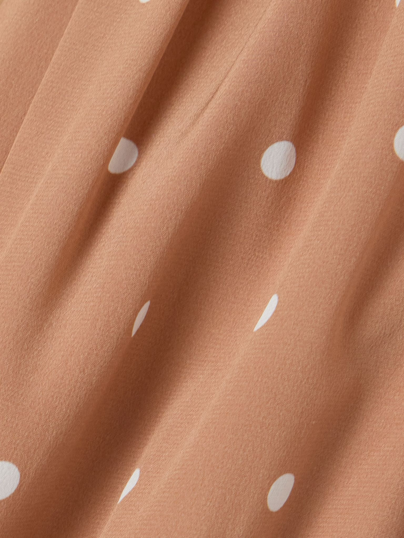 Gathered polka-dot silk crepe de chine midi dress Camel - 4