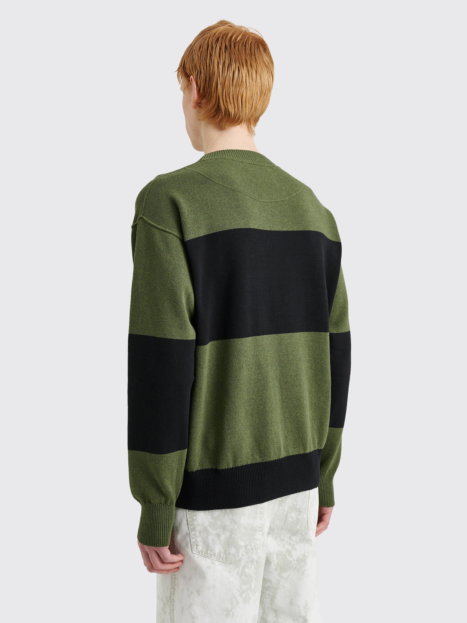 MARGARET HOWELL MHL BLOCK STRIPE JUMPER DRY COTTON GREEN / BLACK - 4