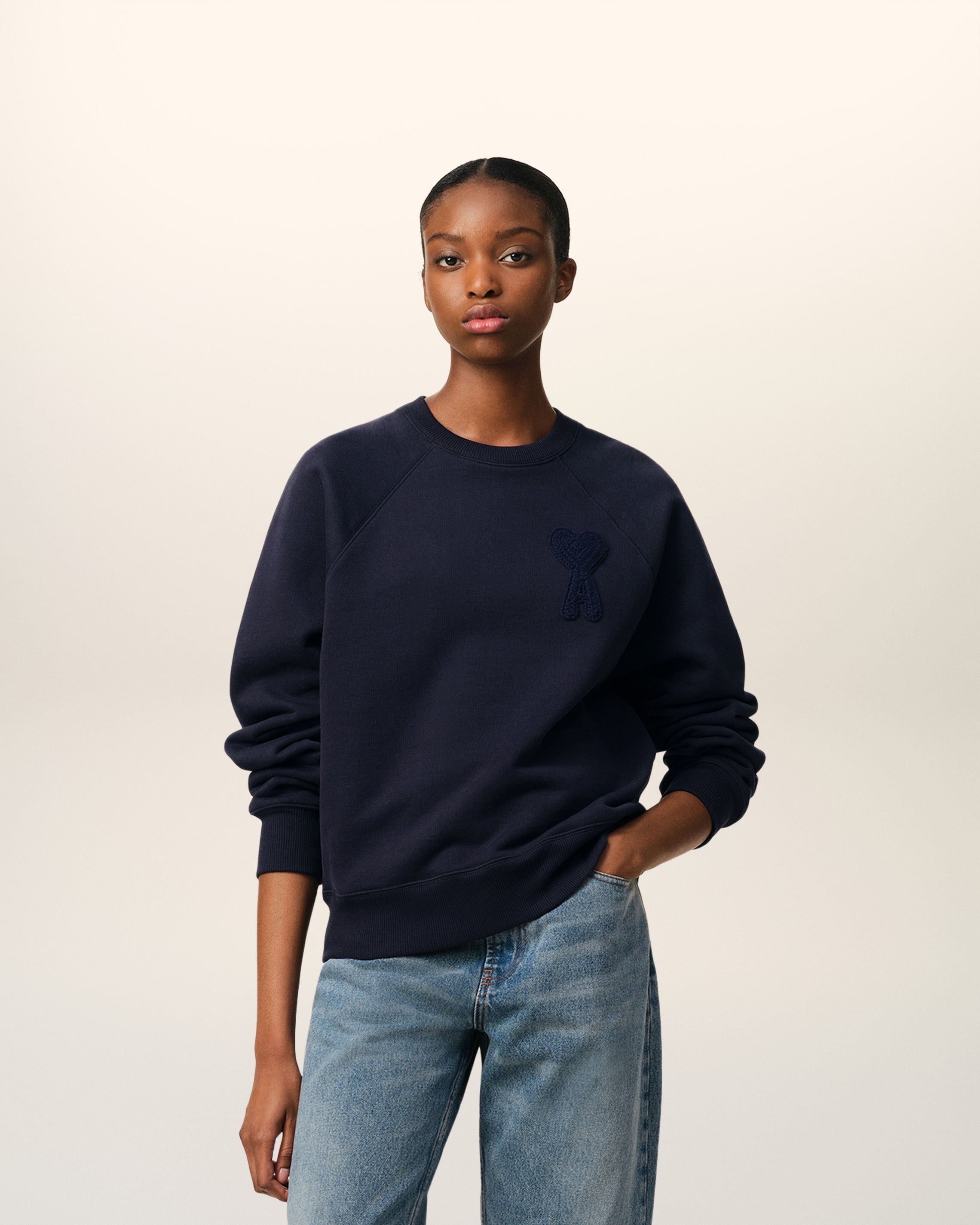 NAVY COTTON AMI DE COEUR PATCH SWEATSHIRT - 2