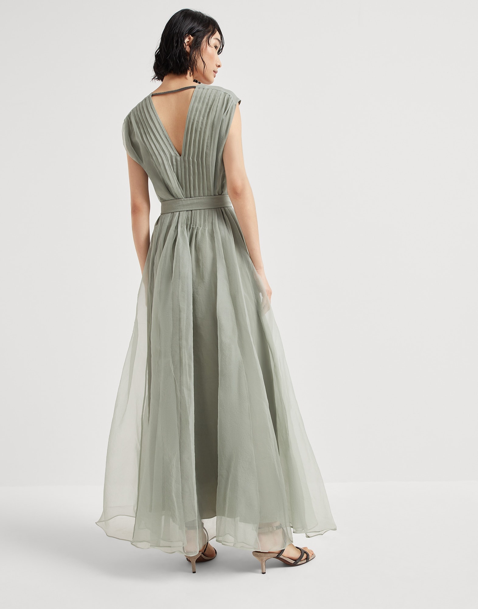 Crispy silk belted dress with pleated detail and precious strap - 2