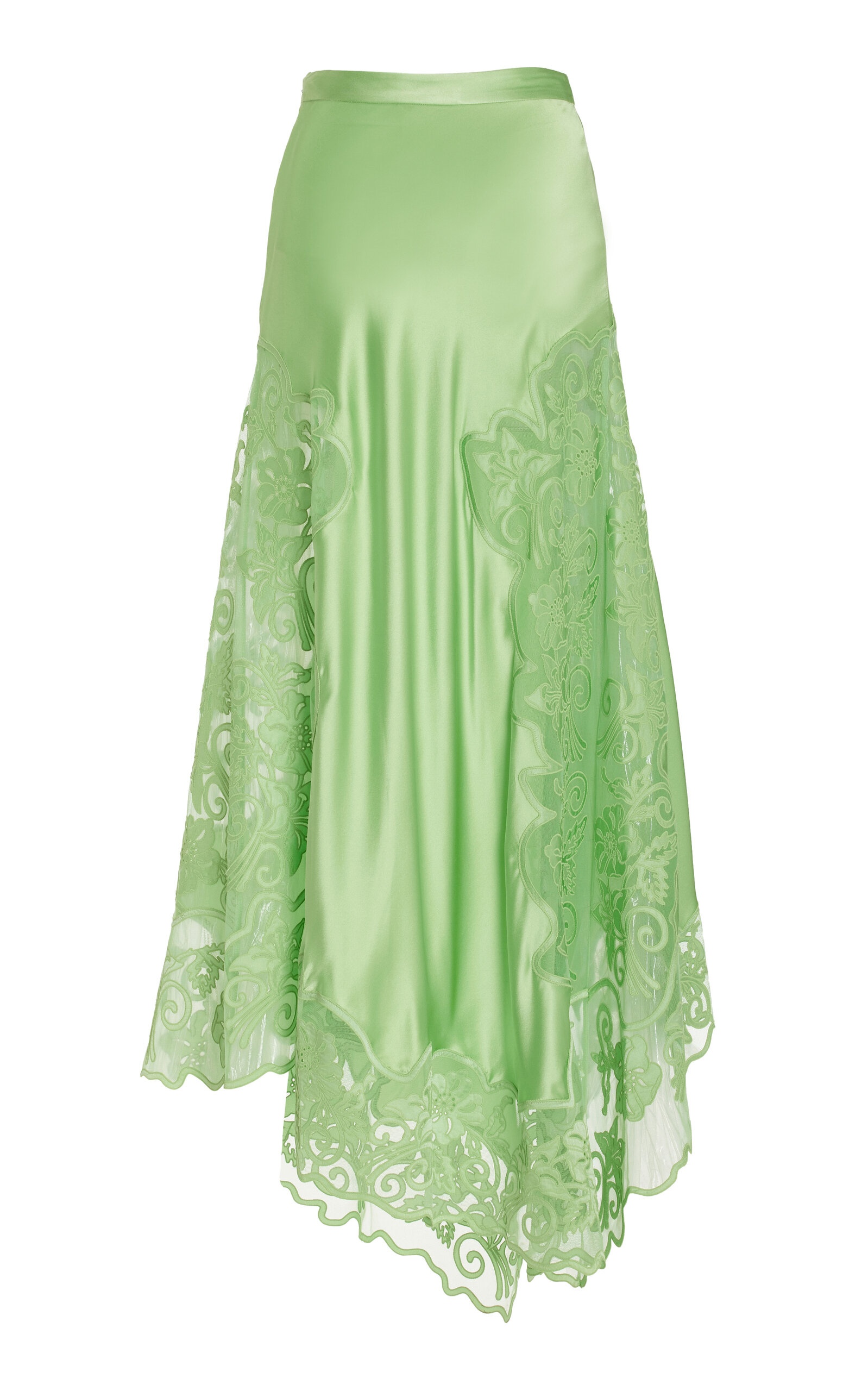 Cressida Lace-Trimmed SIlk Midi Skirt green - 6