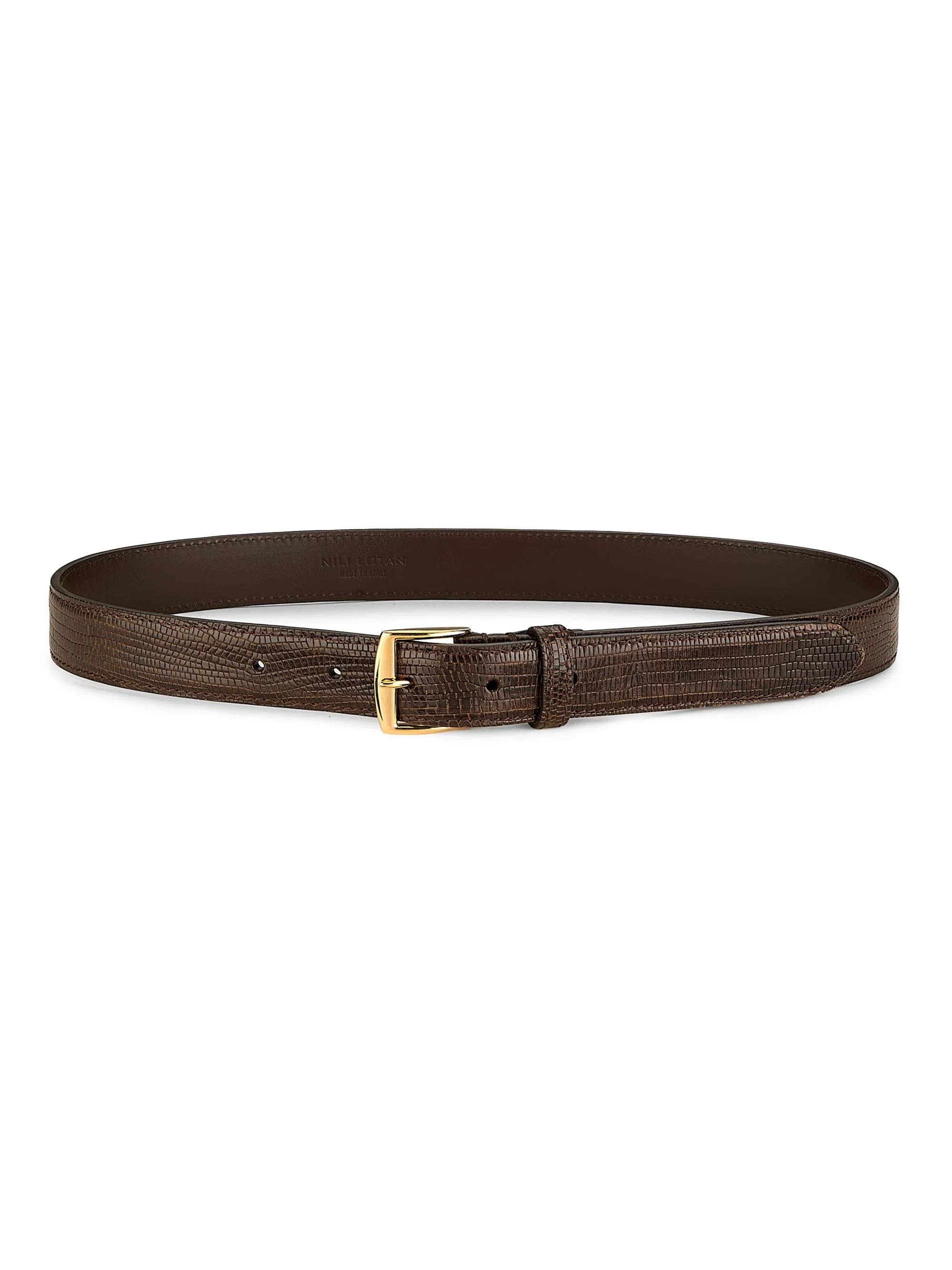 Women's Sloane Croc-Embossed Leather Belt - Dark Brown - 1