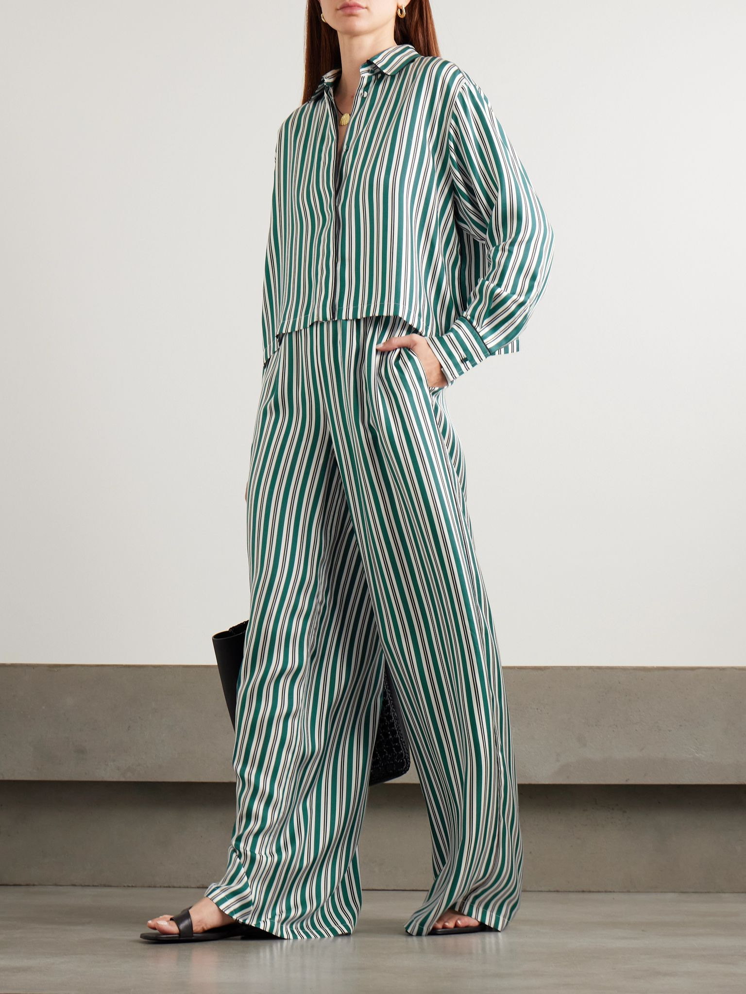 Brama striped silk-twill shirt Dark green - 2
