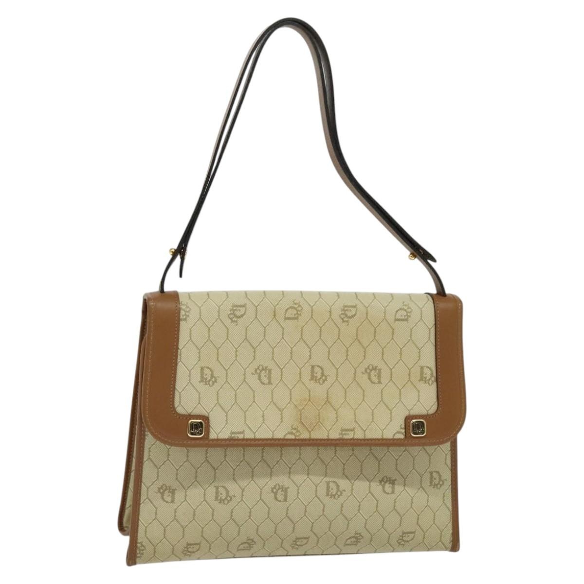 DIOR Honeycomb Canvas Hand Bag Leather Beige - 13
