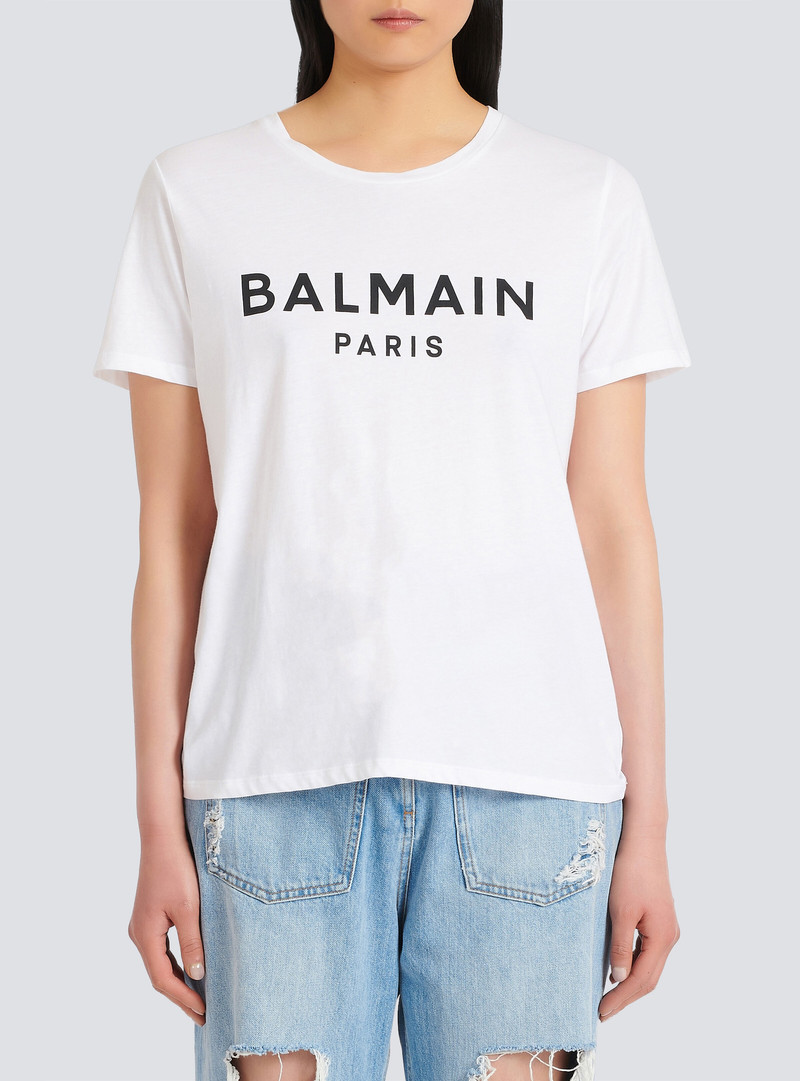 Eco-designed cotton T-shirt with flocked Balmain logo 6