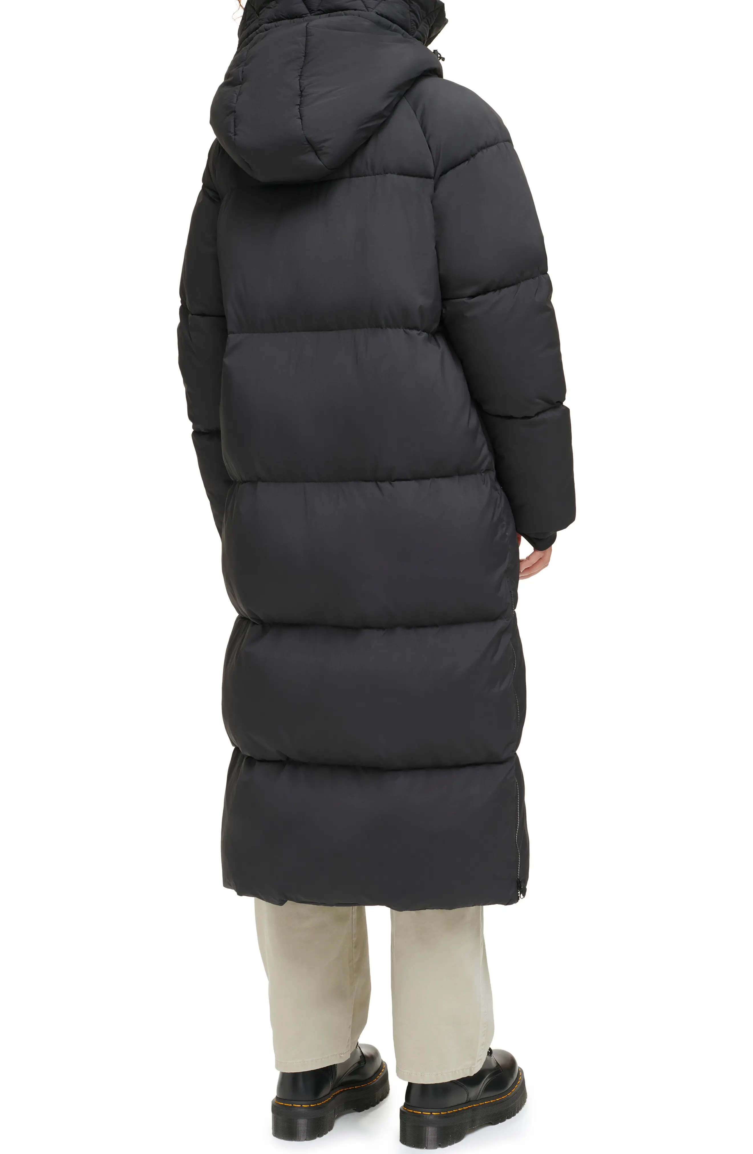 Side Zip Hooded Maxi Puffer Jacket - 2