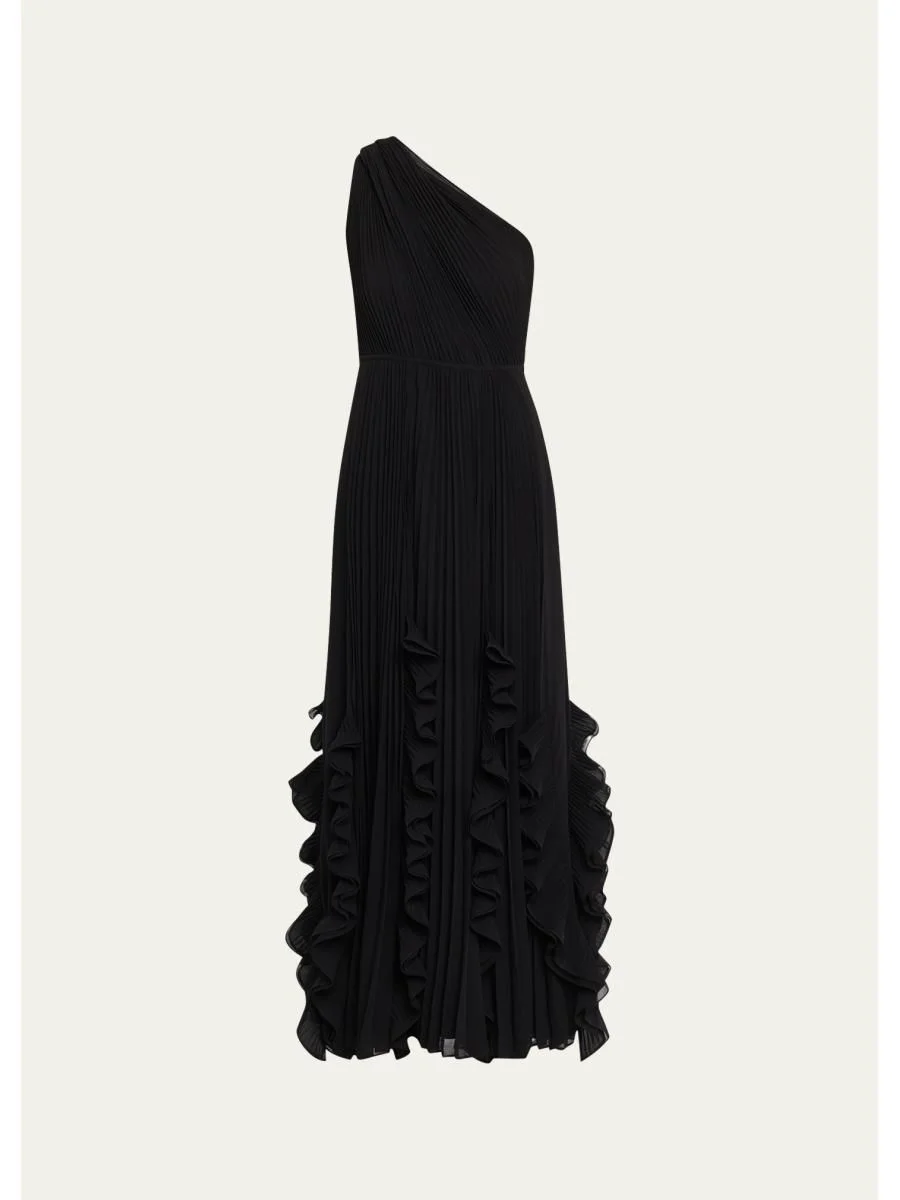 Iris Pleated Asymmetric Gown - 1