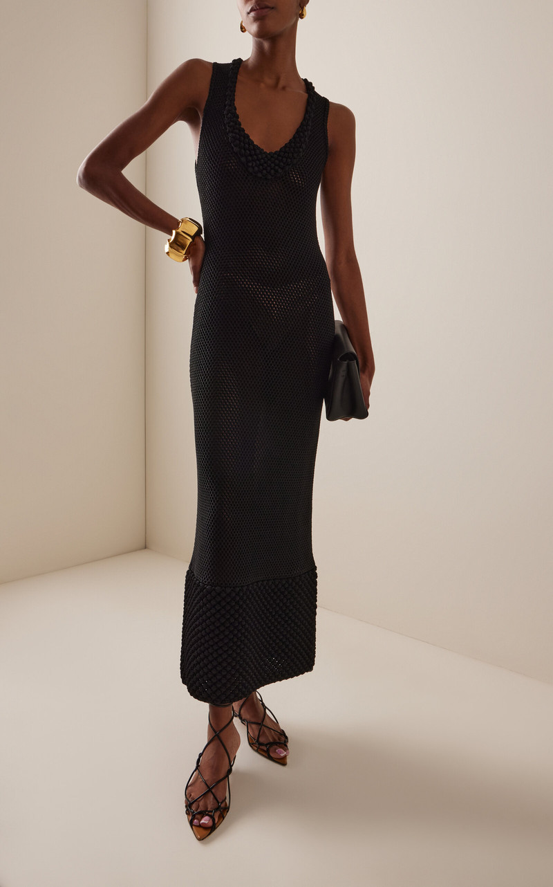 BRANDON MAXWELL The Lou Lou Open-Knit Maxi Dress black outlook